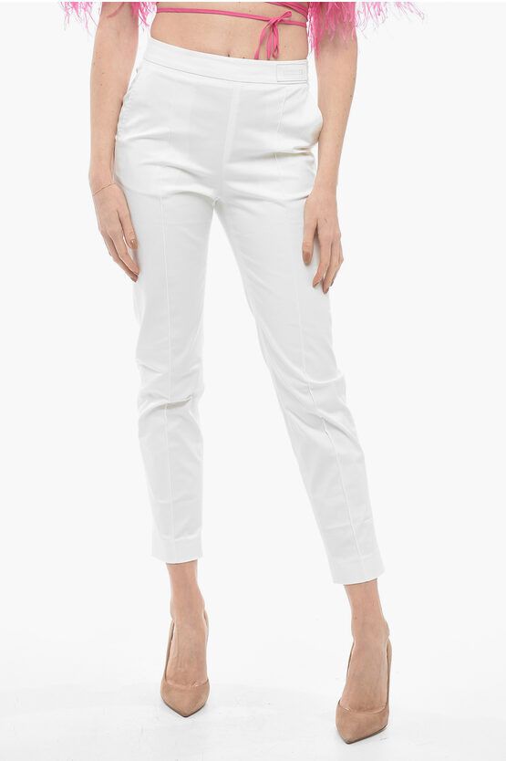 image of Moncler Stretch Cotton Chinos Pants With Side Zip in White, Women's (Size 28)