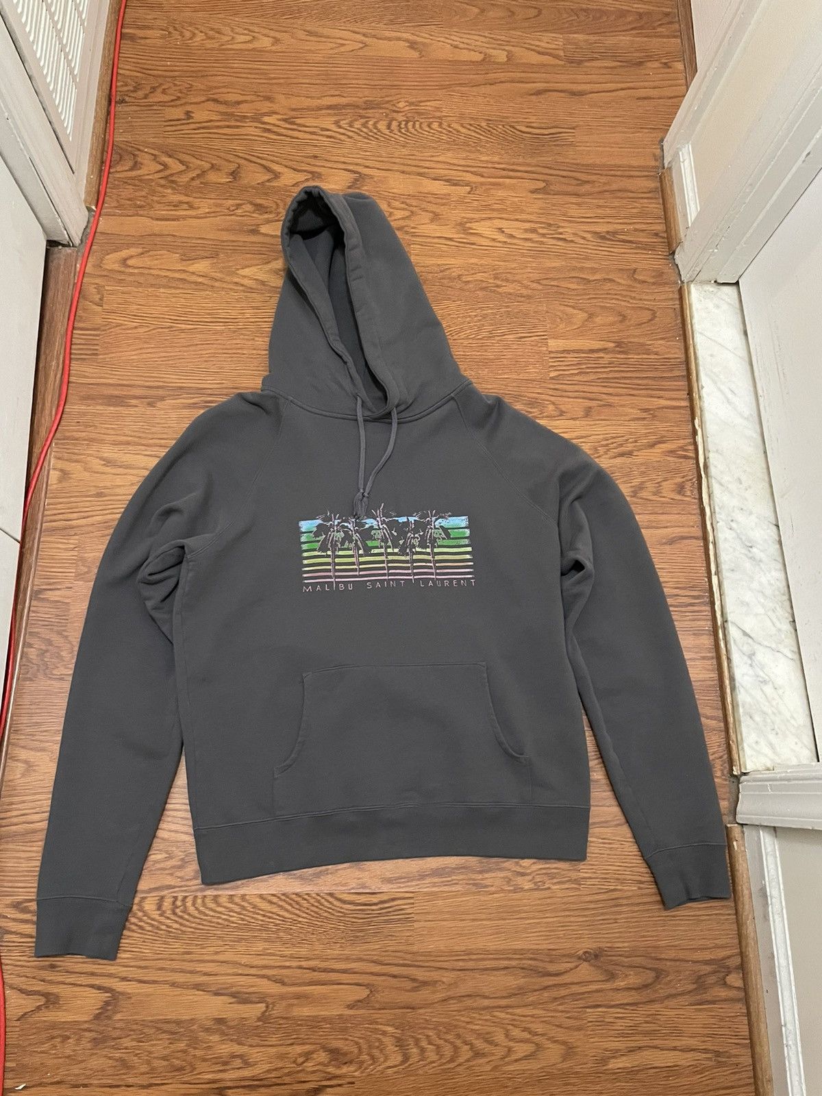 image of Saint Laurent Paris Ss20 Saint Laurent Malibu Hoodie in Grey, Men's (Size Large)