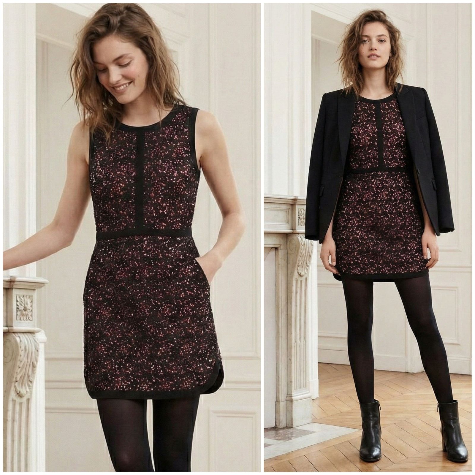 Sandro SANDRO Paris Dentelle Lace Encaje Sheath Dress Black Pink Size S / US 4 / IT 40 - 1 Thumbnail