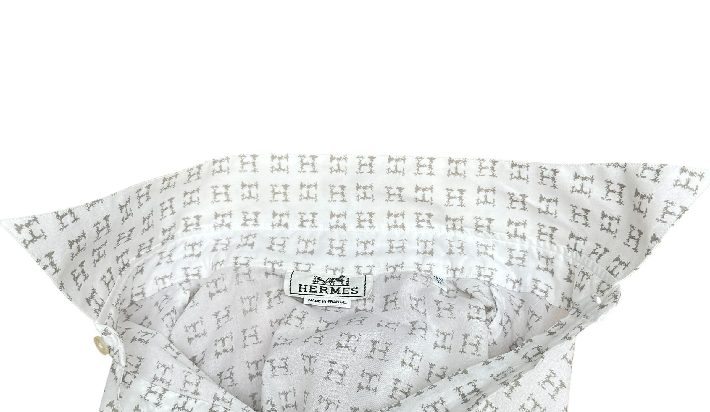 Hermes White Cotton Monogram Shirt Size US M / EU 48-50 / 2 - 6 Thumbnail