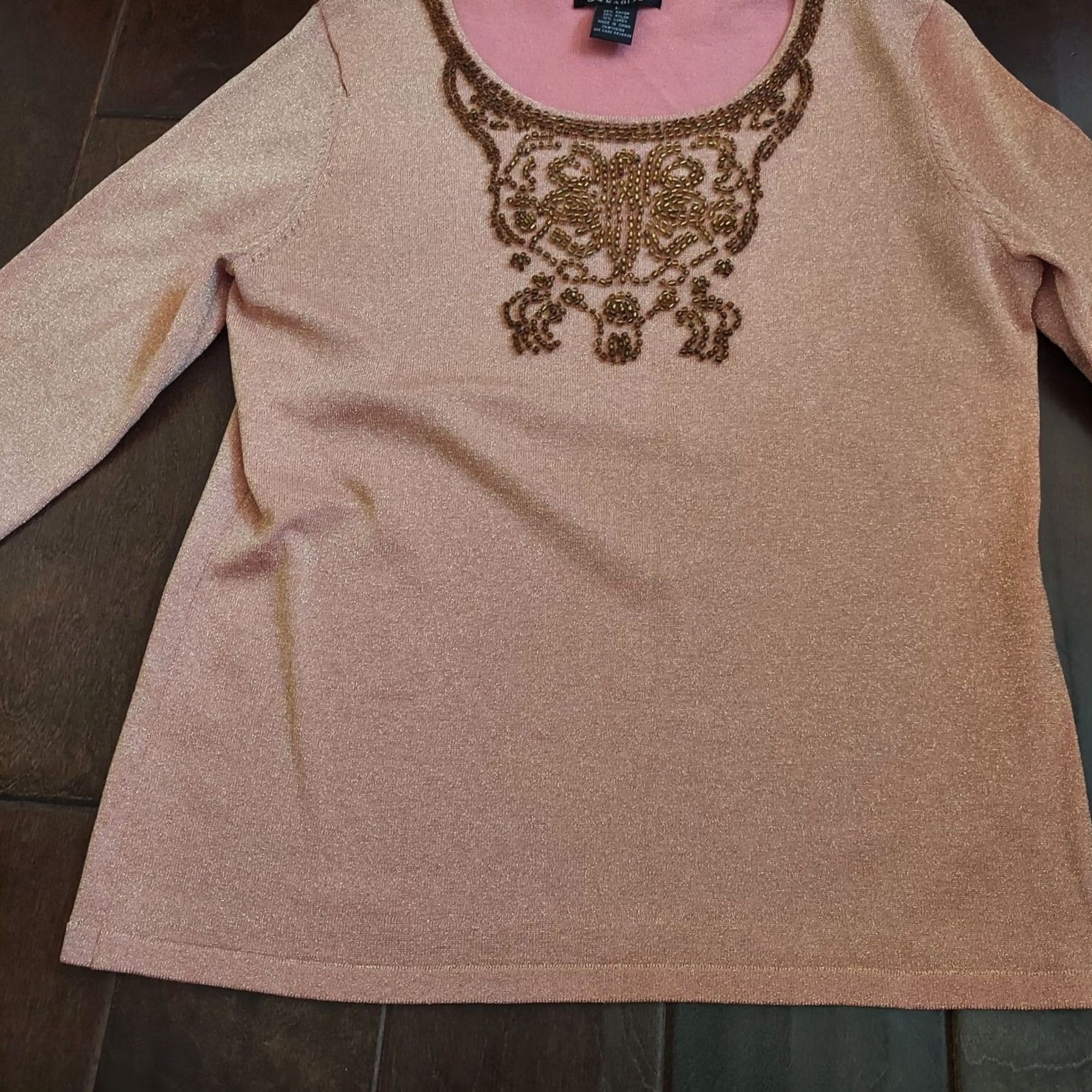 Madison Madison Blouse Shirt Pink Glitter Studded Bead Round Neck Long Sleeve Women's L Size L / US 10 / IT 46 - 3 Thumbnail