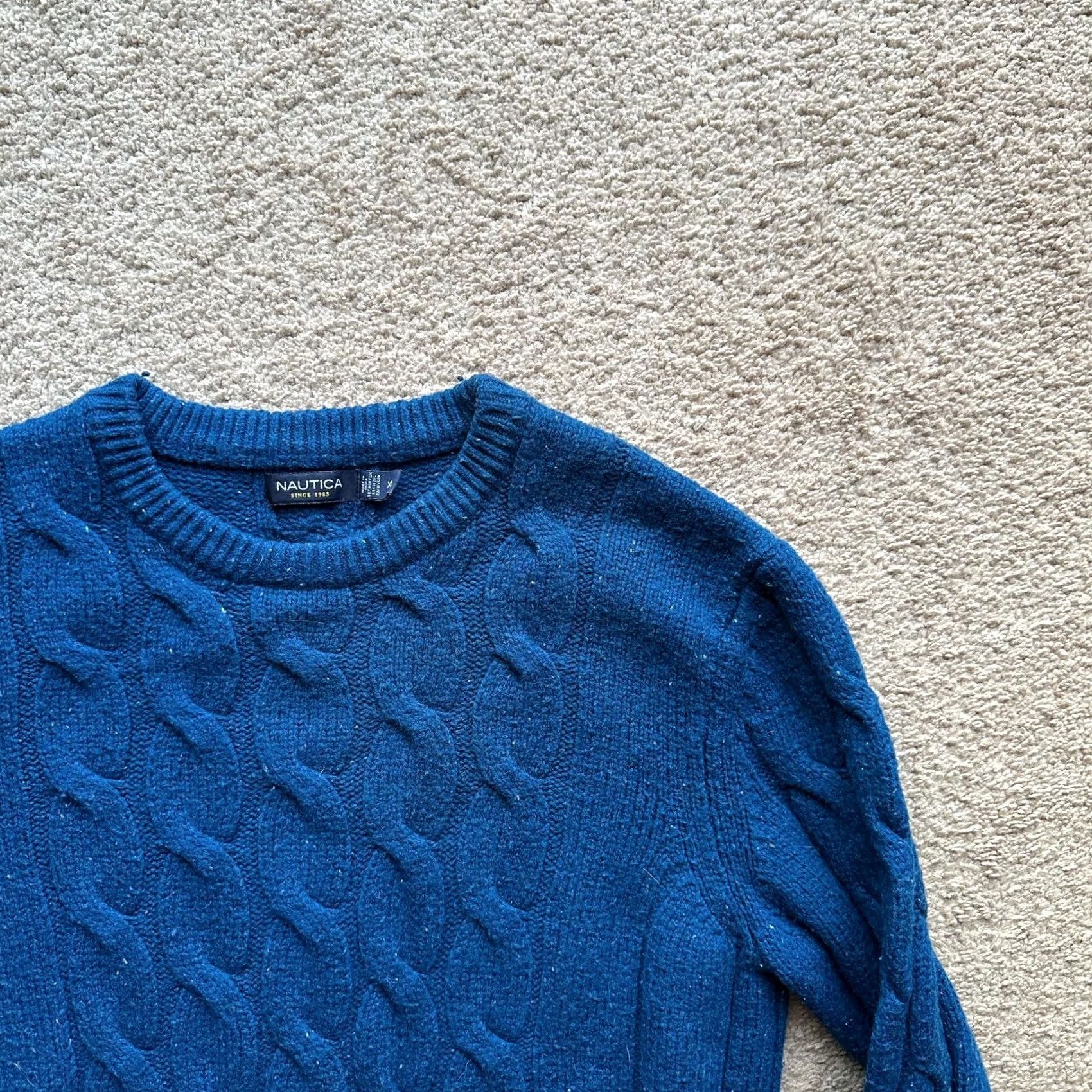 Nautica Nautica Sweater Womens XL Crewneck Cableknit Pullover Long Sleeve Blue Wool Size XL / US 12-14 / IT 48-50 - 4 Thumbnail