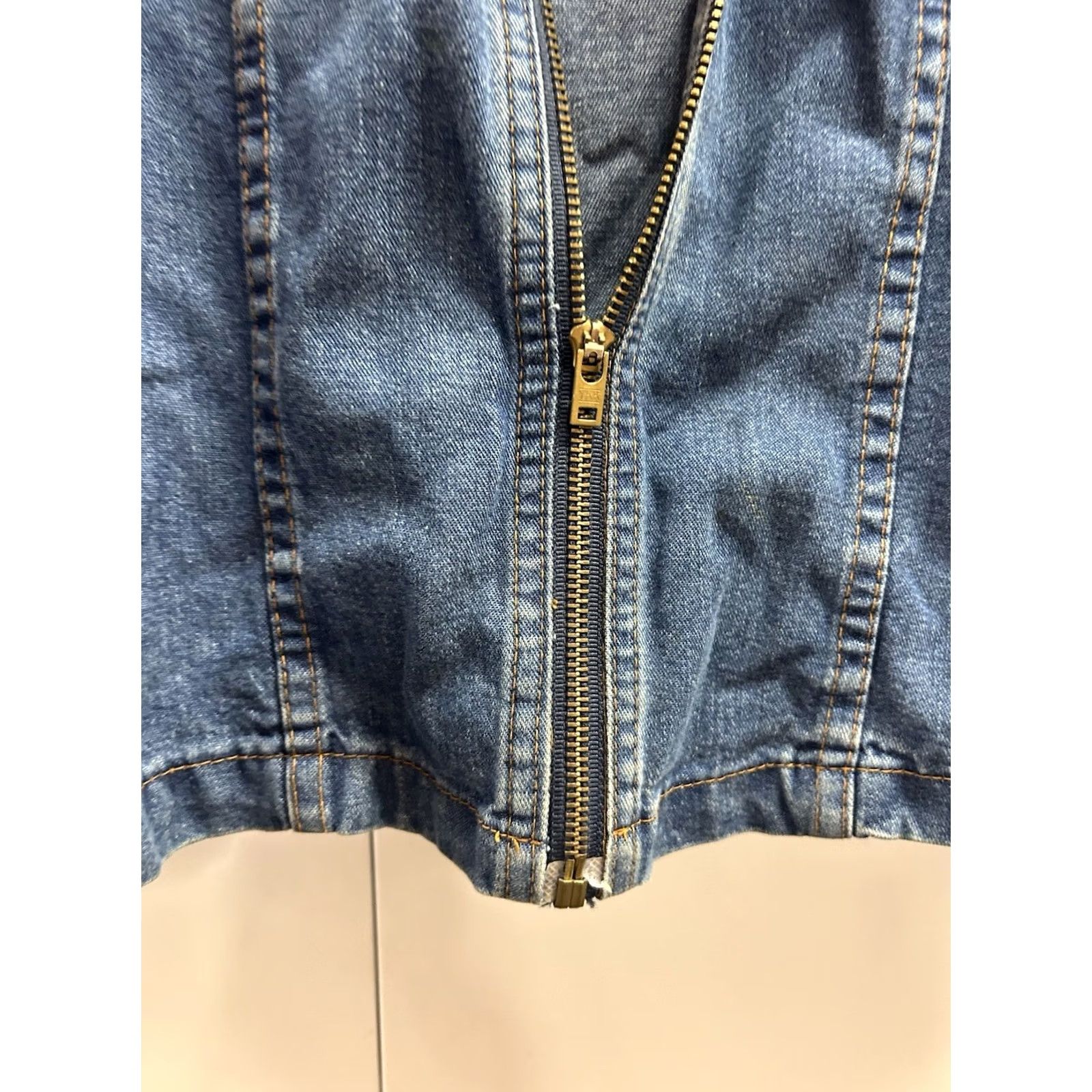 Joseph VINTAGE For Joseph Denim Jacket Womens Zipper Blue 1990s Size S USA Glam Rock Jacket Size 28" / US 6 / IT 42 - 6 Thumbnail