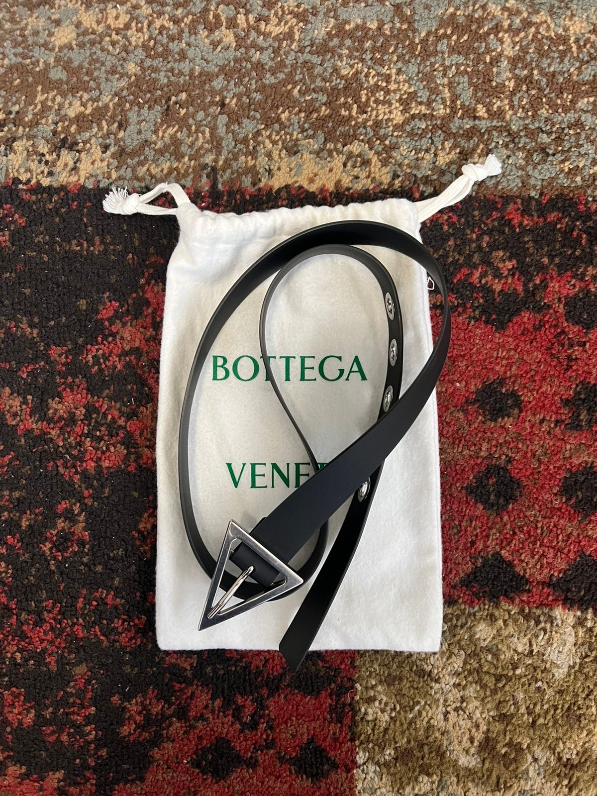 Pre-owned Bottega Veneta Black Rubber Triangle Belt Size 85cm