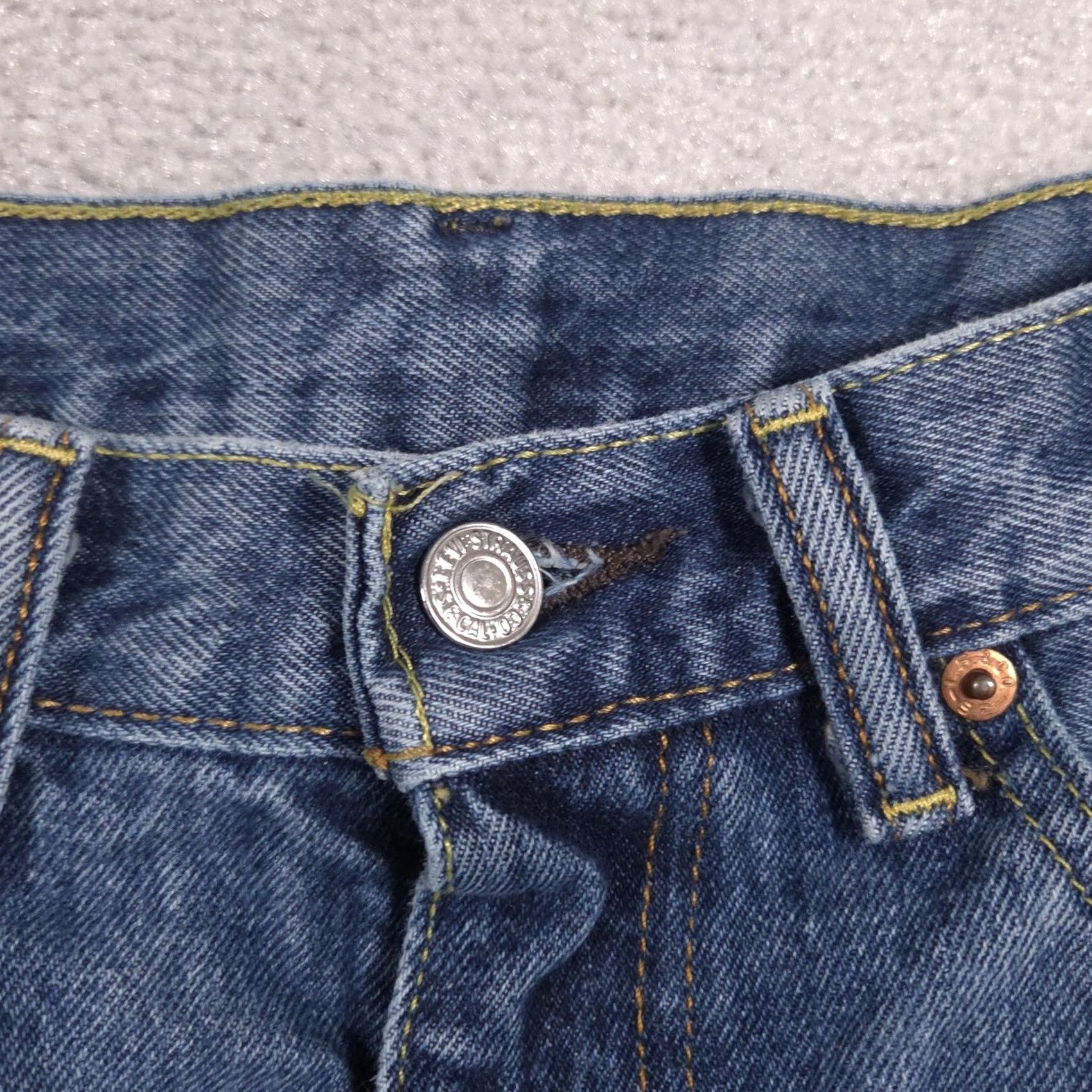 Levi's Levi's 505 Jeans Mens 34x30 Blue Denim Straight Leg Cropped Raw Hem Distressed Cotton Regular Inseam 30in Zip Button Pockets Vintage No Mens Jeans Size US 34 / EU 50 - 5 Thumbnail