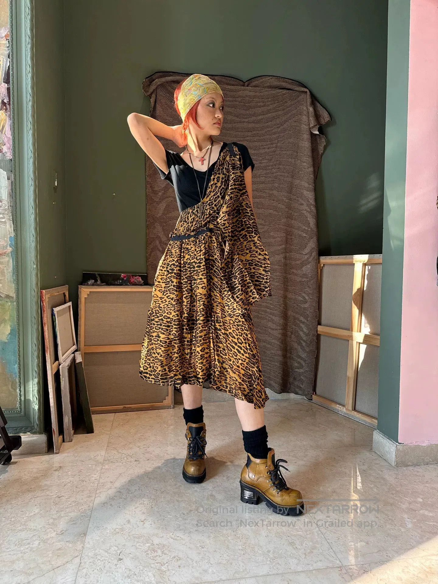 blue dress for baby girl Leopard Print Asymmetric Hem Halter Dress