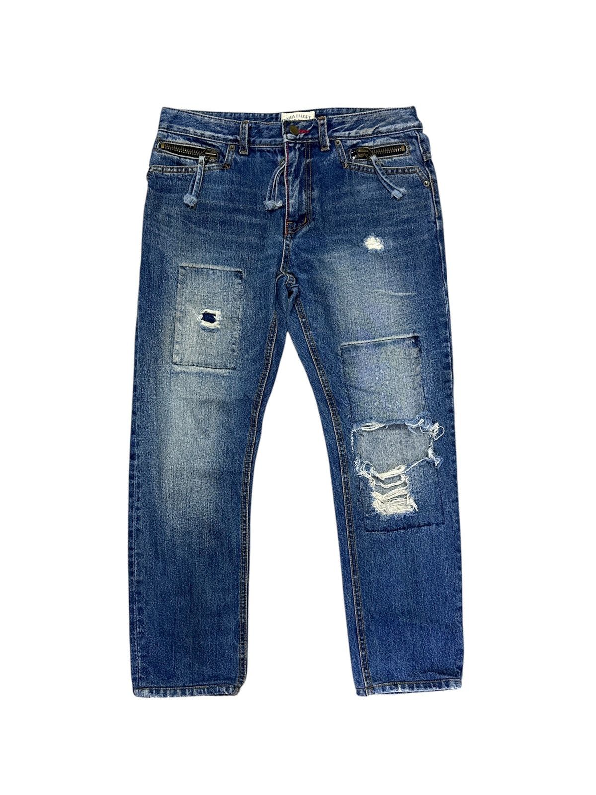 Vintage MOVEMENT MADE IN KOREA DISTRESSED JEANS Size 32" / US 10 / IT 46 - 1 Thumbnail