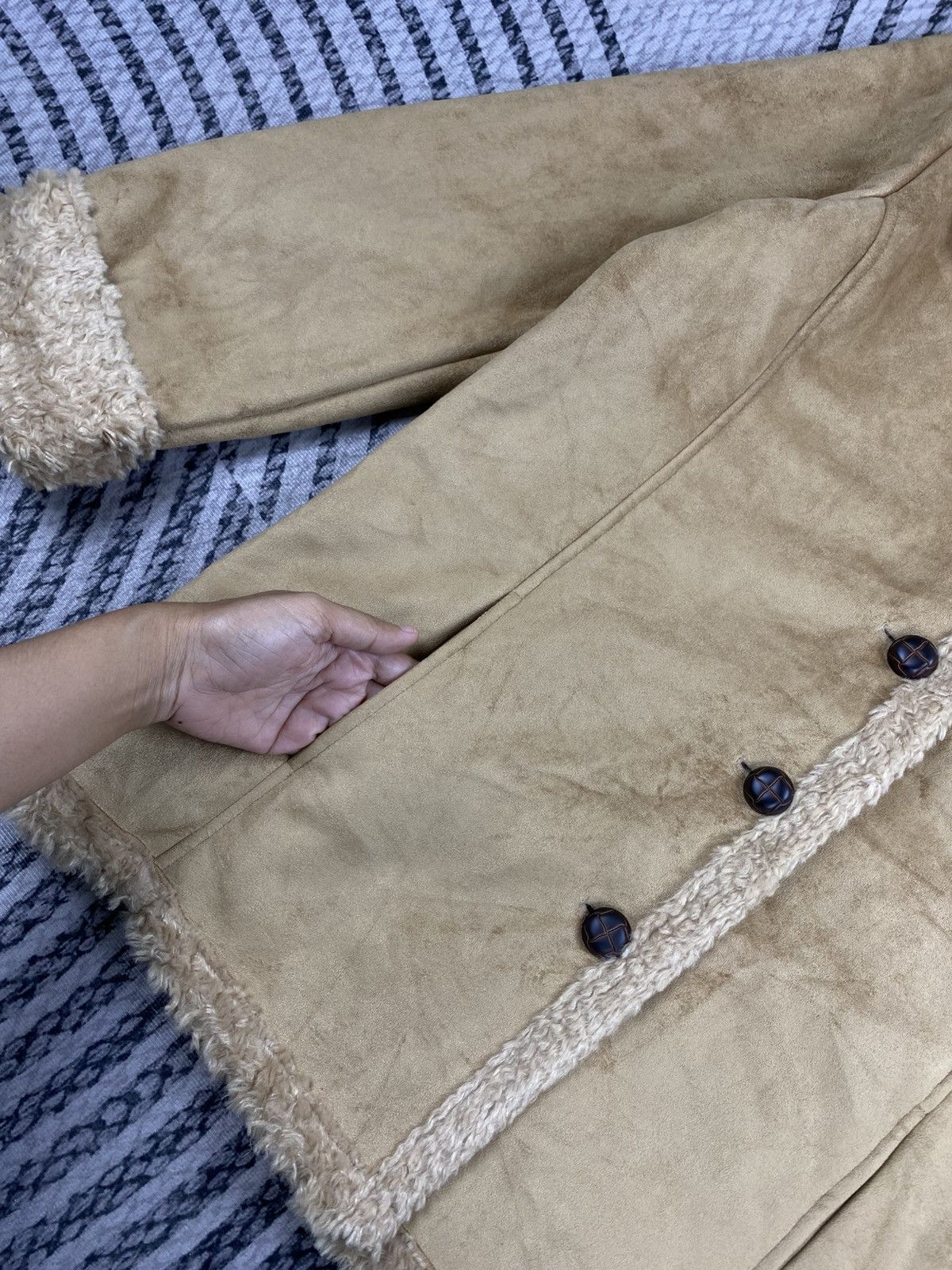 Japanese Brand Comfostrain Double Collar Lined Sherpa Suede Leather Jacket Size US M / EU 48-50 / 2 - 7 Thumbnail