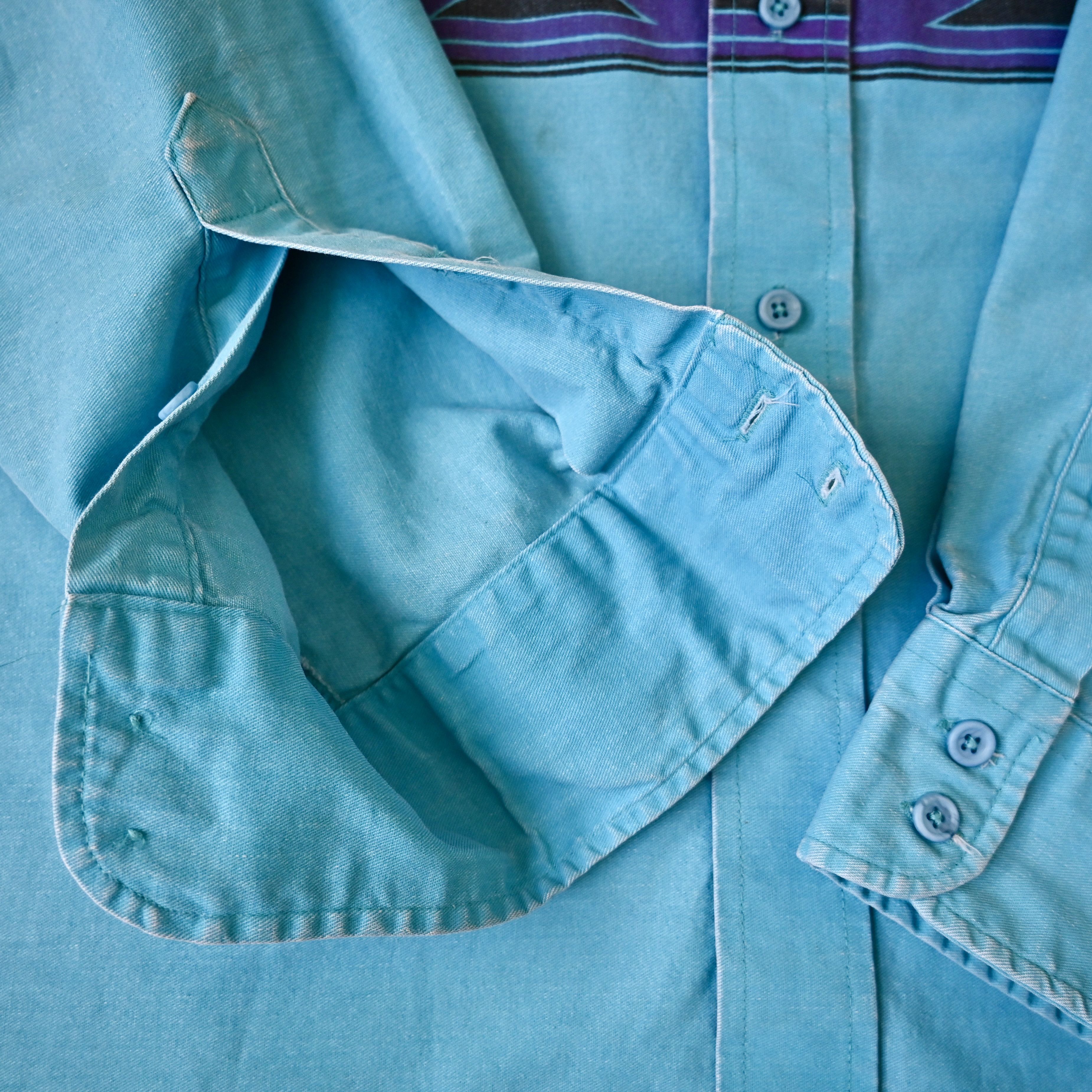 Vintage VTG Wrangler brushpopper shirt Aztec Navajo turquoise 16.5 Size US L / EU 52-54 / 3 - 8 Thumbnail