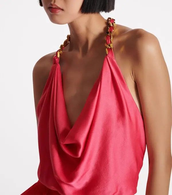 Balmain o1s1wg110526 Silk Draped Halterneck Top in Pink Size S / US 4 / IT 40 - 2 Thumbnail