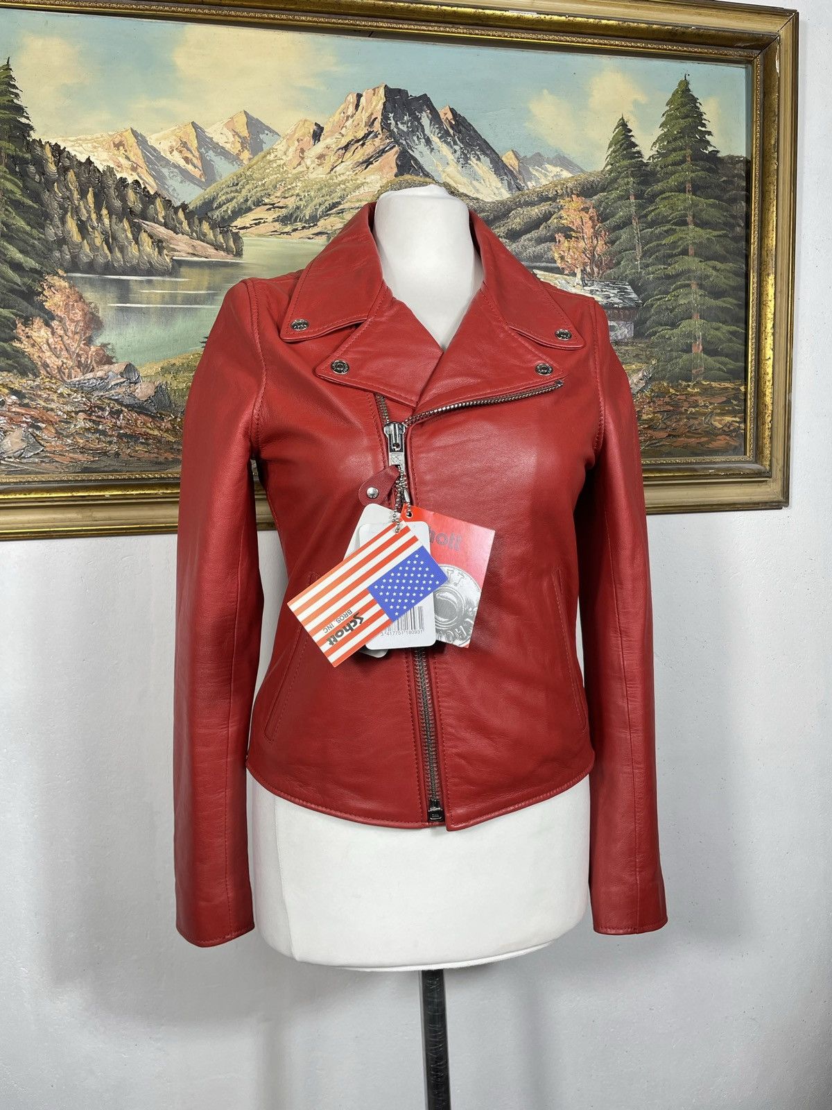 Schott Schott Lambskin Leather Zip Red Biker Jacket Motor Harley Size S / US 4 / IT 40 - 2 Thumbnail