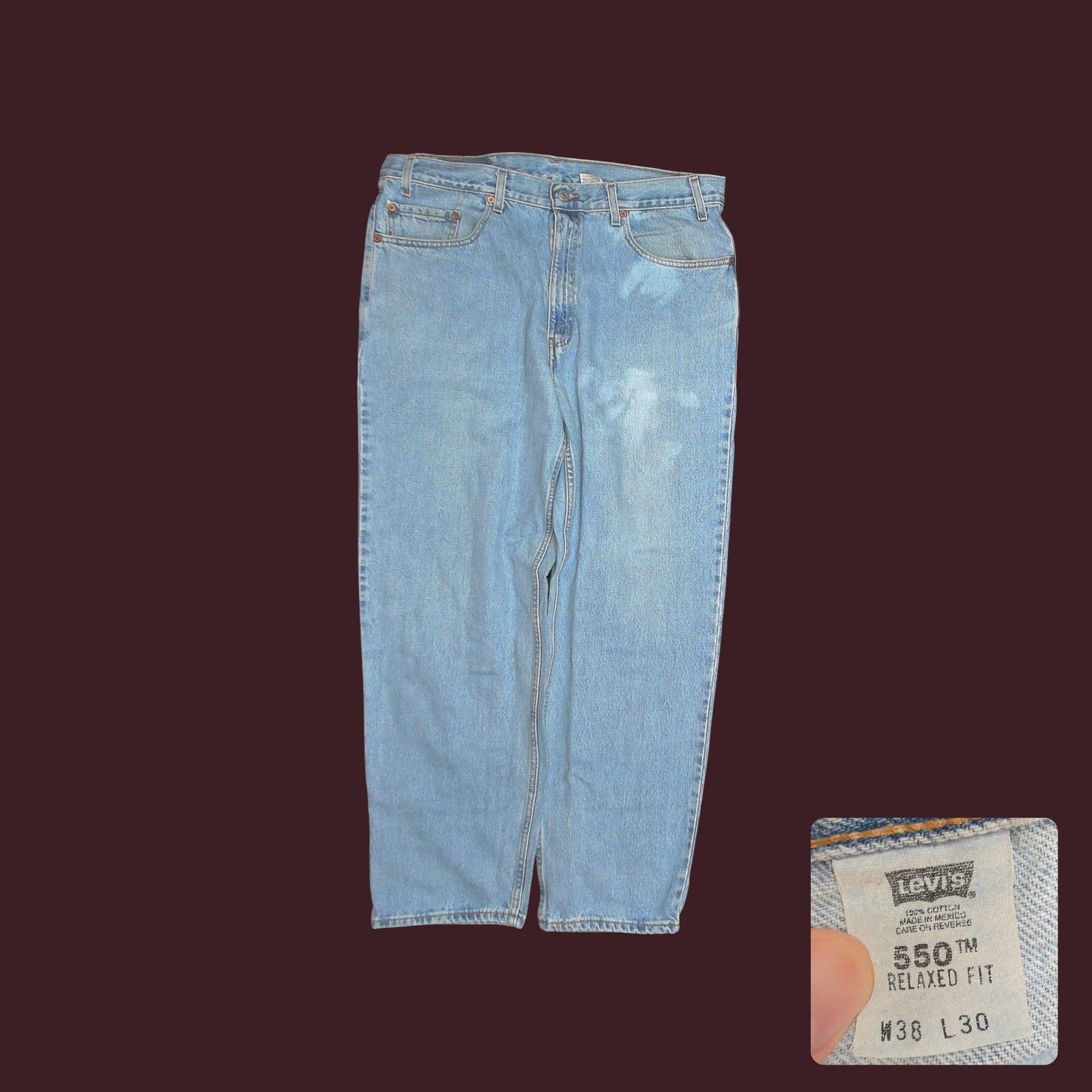 Levi's 2001 Levis 550 Light Wash Thrashed Baggy Jeans 38x30 Size US 38 / EU 54 - 1 Thumbnail