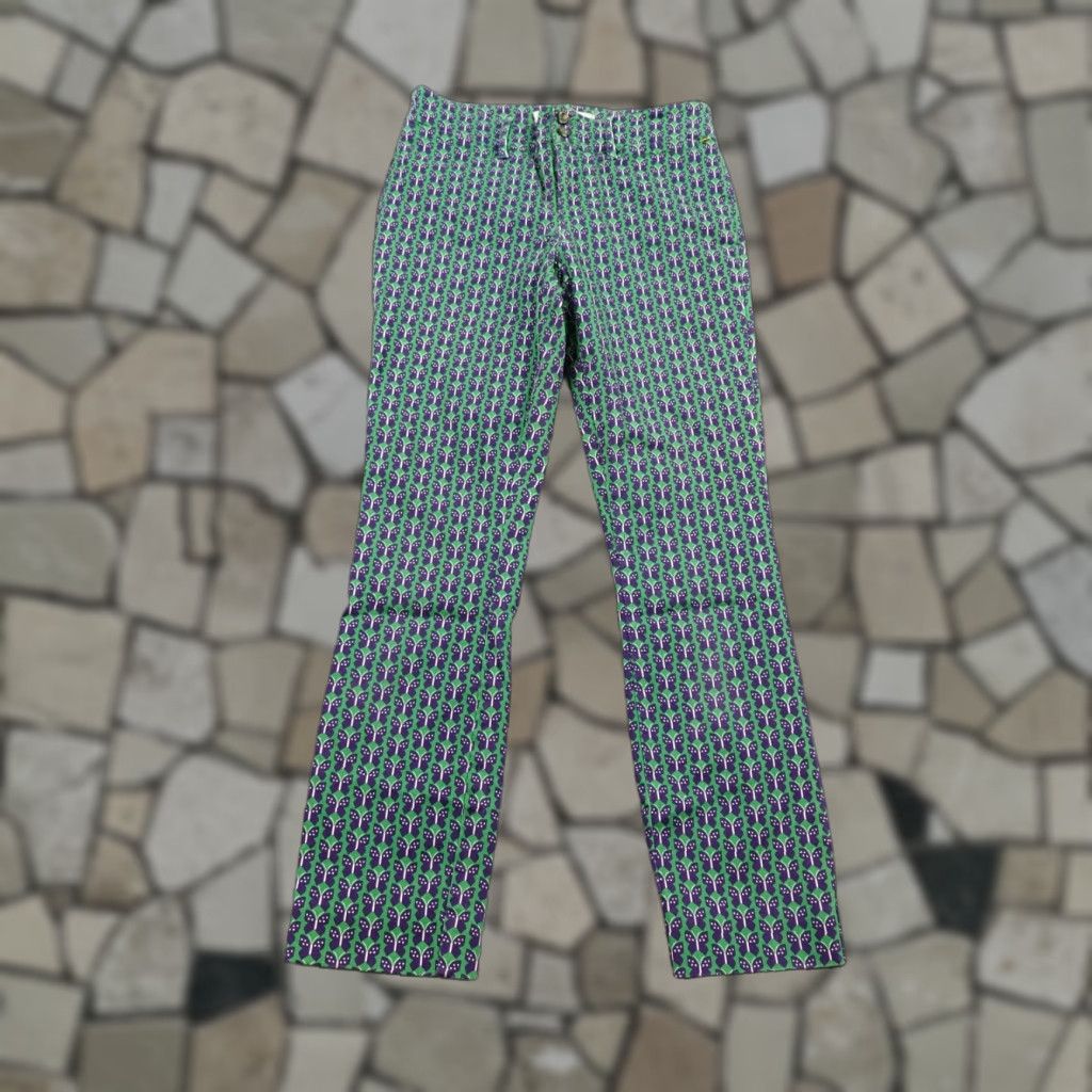 Anthropologie VINTAGE Anthropologie Pants Womens 2 Green Purple Butterfly Print Essential Slim Trouser Size 26" / US 2 / IT 38 - 1 Thumbnail