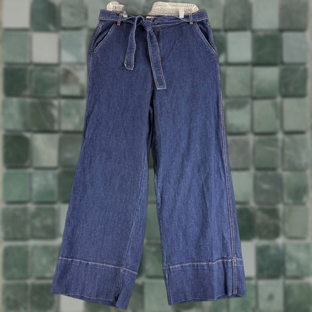 Denime Oat New York Wide Leg Jeans Womens Size 12 Blue Denim High-Rise Dark Wash Casual Jeans Size 34" / US 12 / IT 48 - 1 Thumbnail