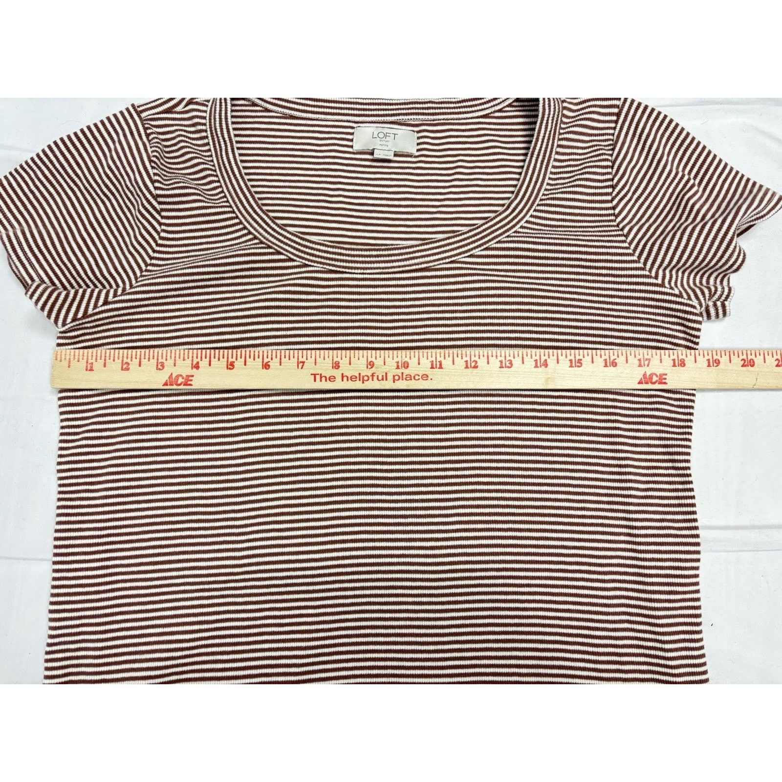 Loft LOFT Petites Brown White Striped SS Scoop Neck T-shirt LP Size L / US 10 / IT 46 - 3 Thumbnail