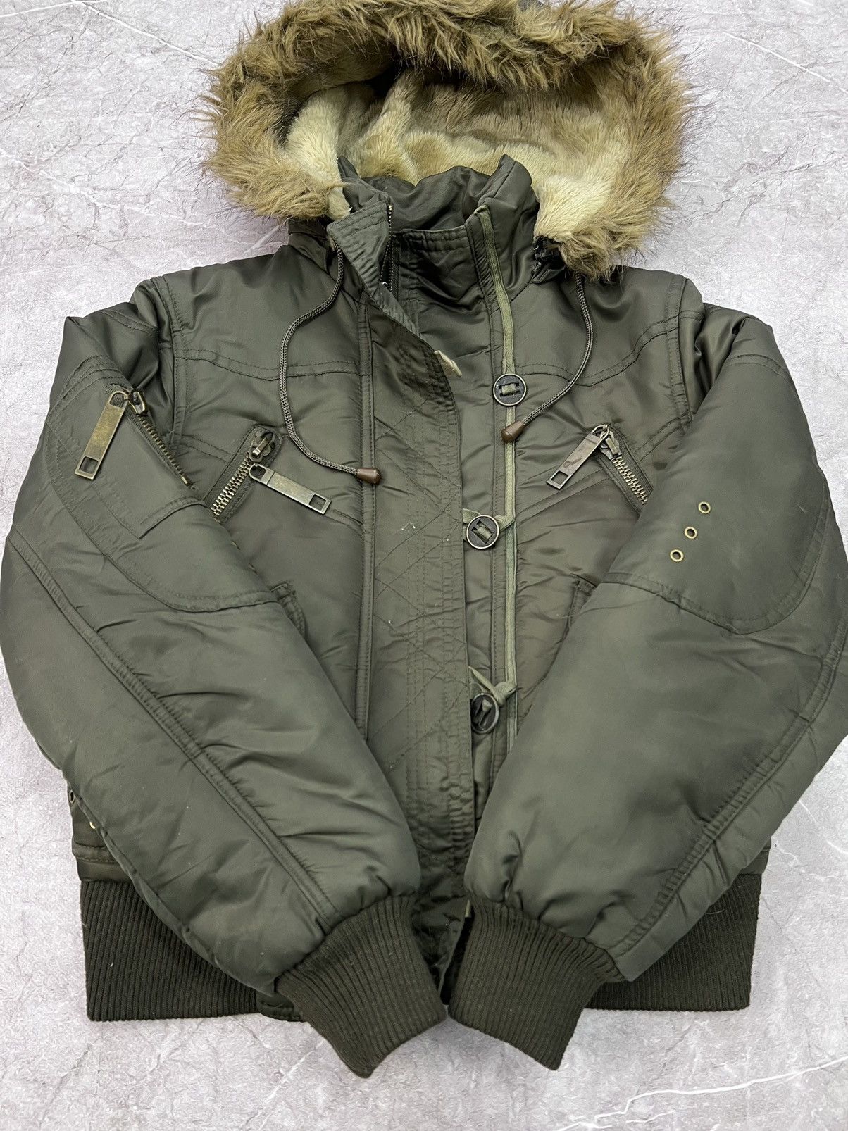 2000s Japanese Punk Grunge Fur Puffer Jacket opium style