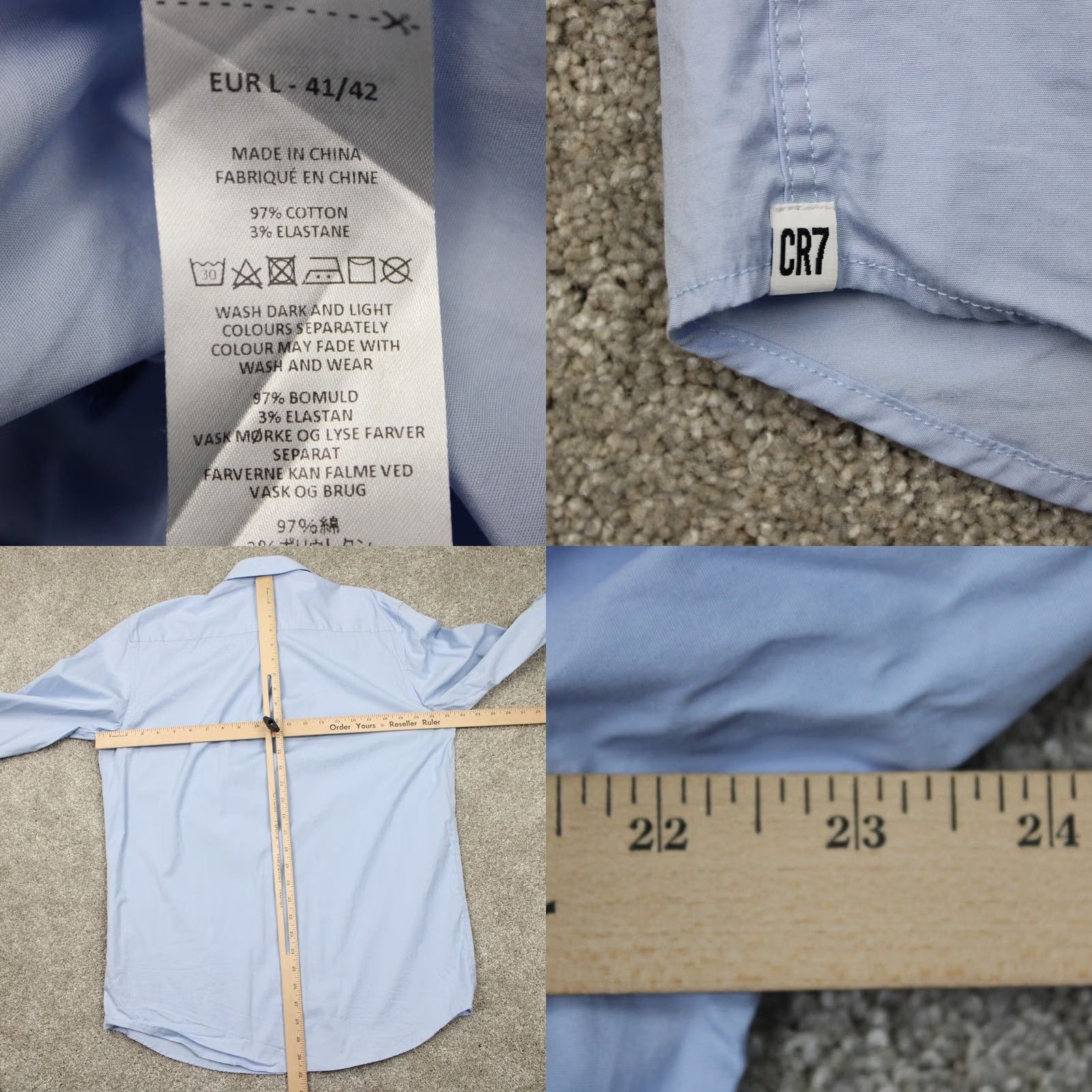 Vintage CR7 Cristiano Ronaldo Dress Shirt Mens Large 41/42 Blue Classic Fit Cotton L/S Shirt Size 42R - 8 Thumbnail