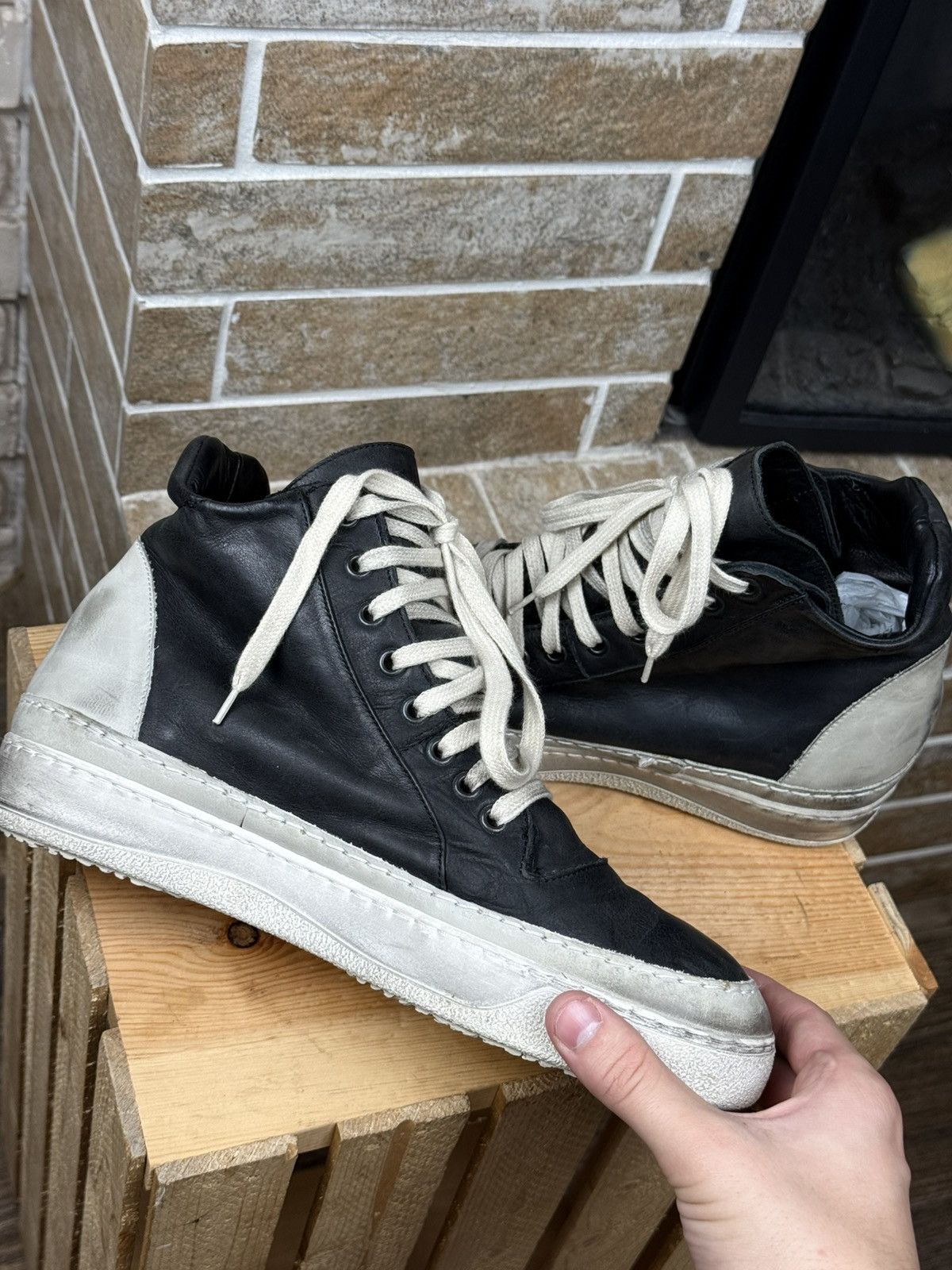 Masnada Masnada Leather Double Sole Black Hi Top Sneakers Size US 7 / EU 40 - 10 Thumbnail