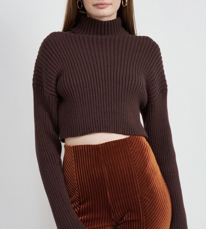 Other Isails Brown Ribbed Turtleneck Cropped Knit Sweater Size M Size M / US 6-8 / IT 42-44 - 1 Thumbnail