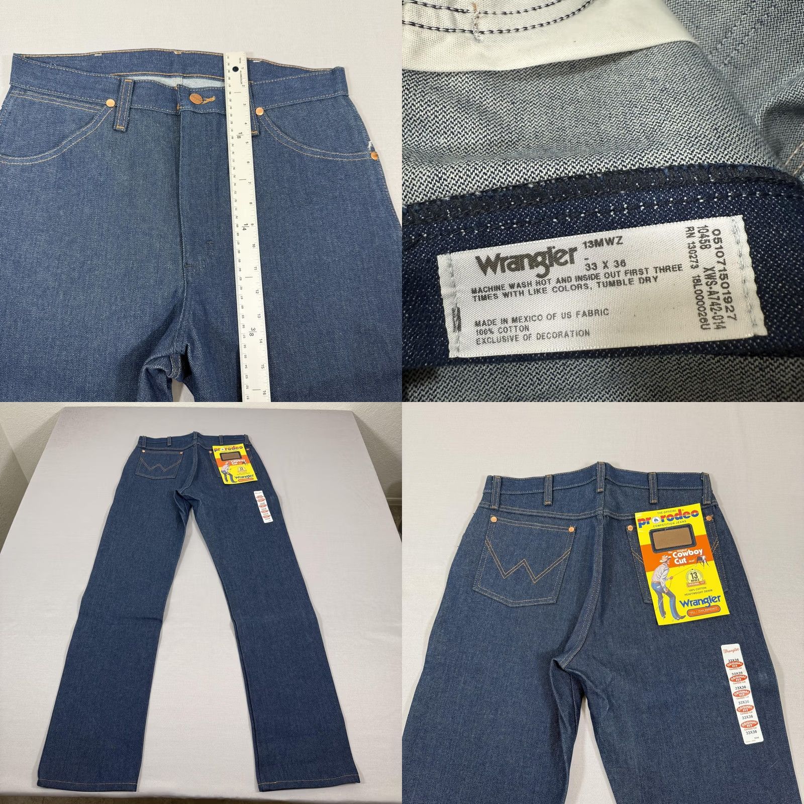 Wrangler Wrangler Mens Jeans 33x36 Blue 13MWZ Straight Fit Cowboy Cut Denim Pants Size US 33 - 8 Thumbnail