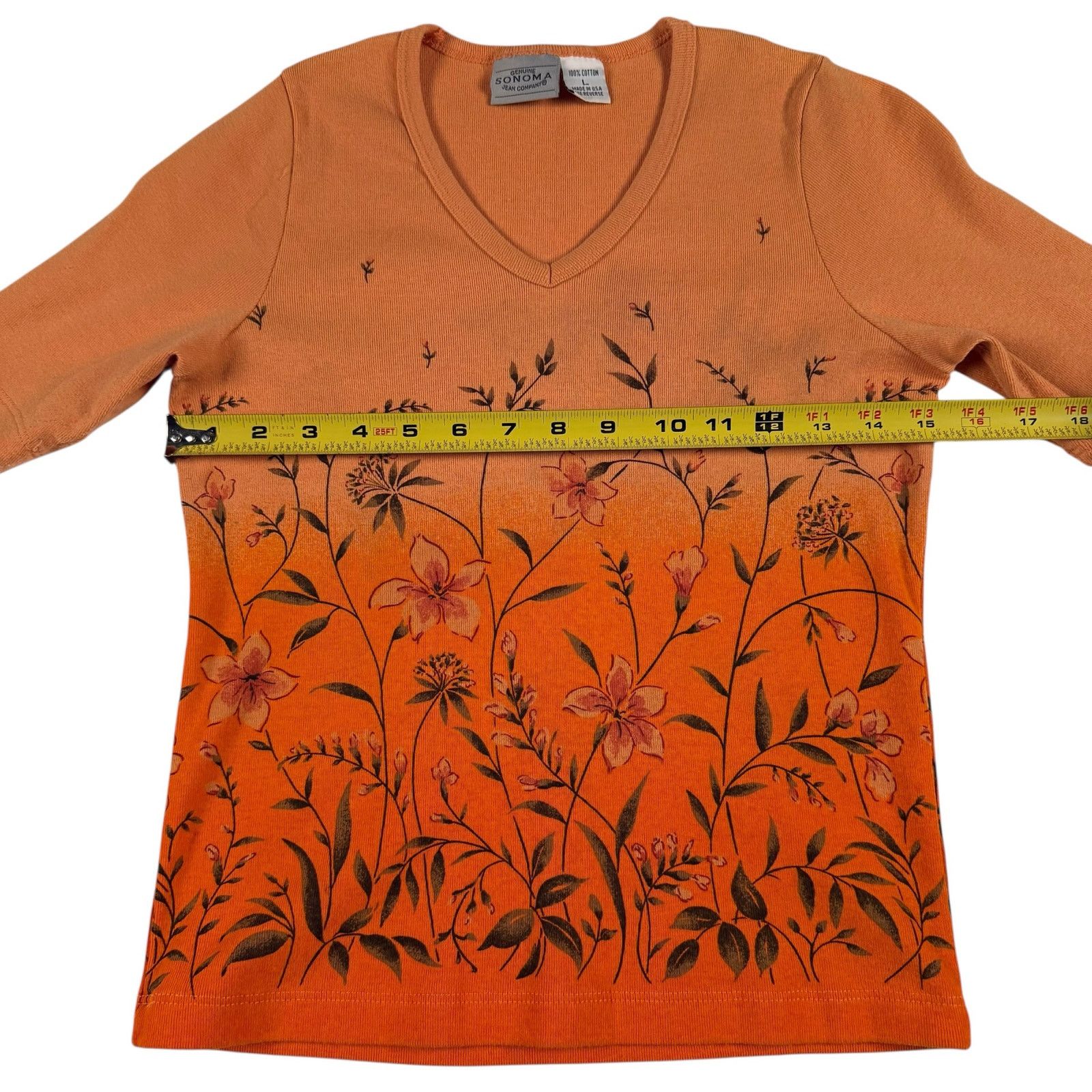 Sonoma Vintage y2k Sonoma Women's Orange Floral Ombré Top Blouse Size L / US 10 / IT 46 - 4 Thumbnail
