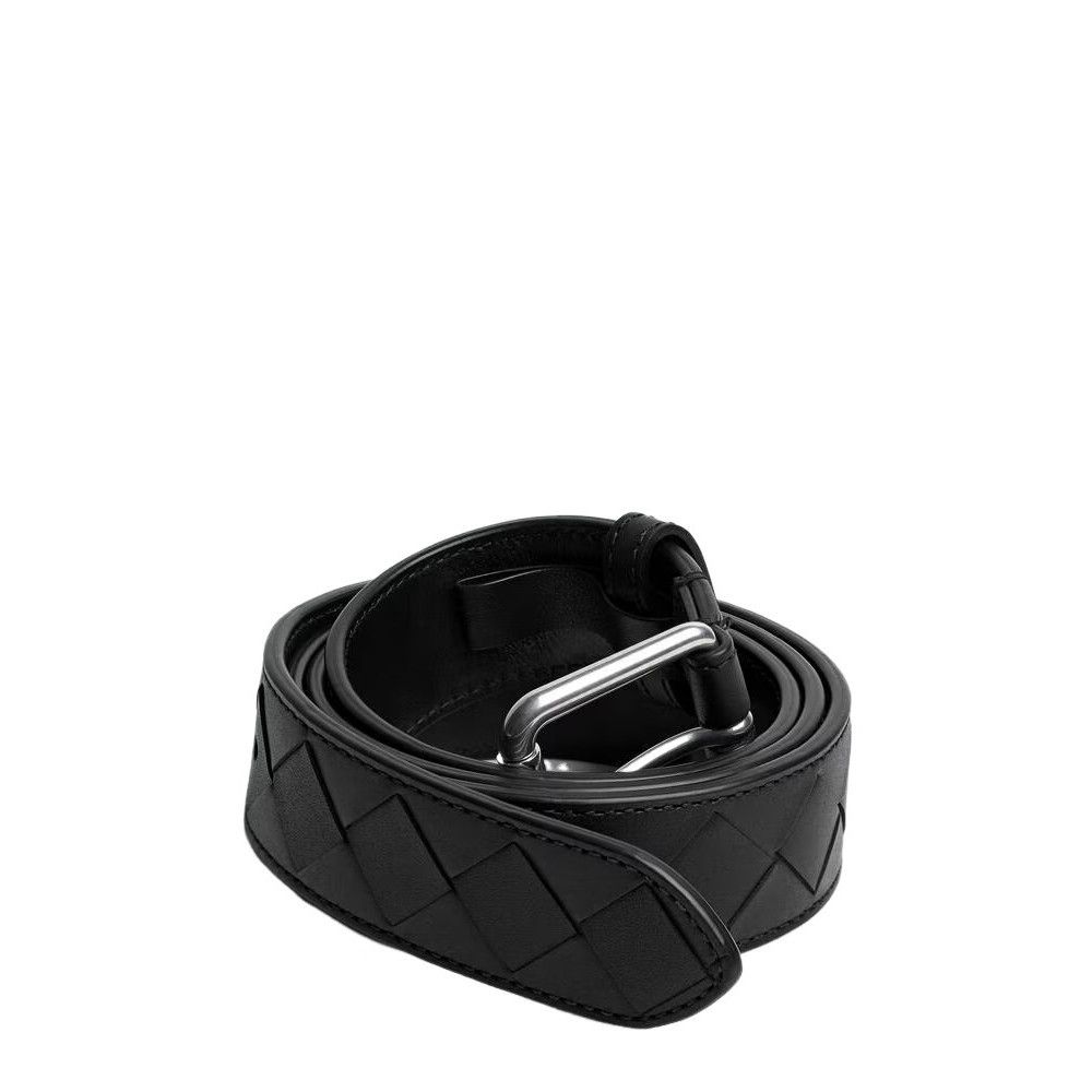 BOTTEGA VENETA $720 Black Intrecciato 30mm Belt New & Authen