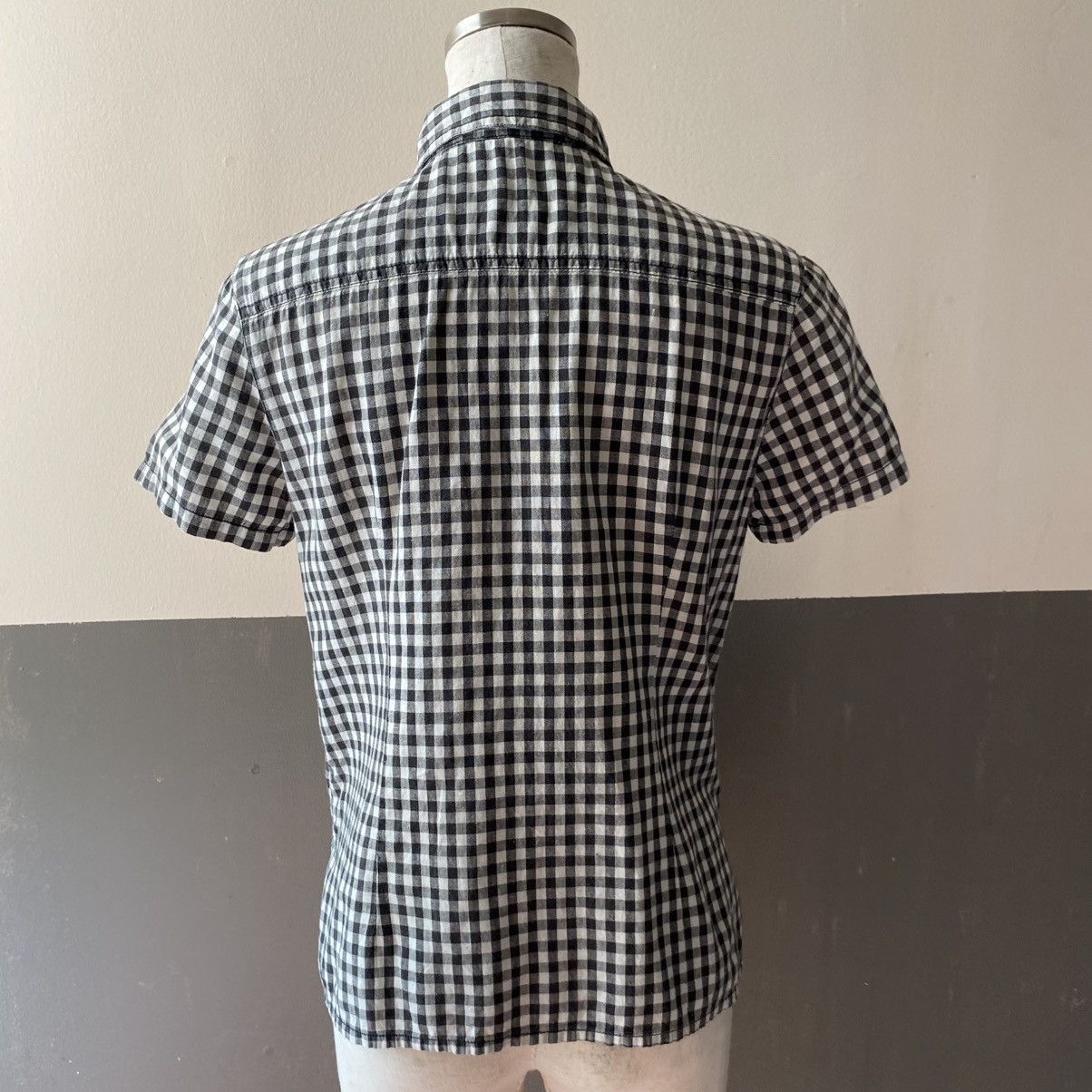 Japanese Brand ALGONQUINS Y2K Punk Black White Gingham Short Sleeve Shirt Size S / US 4 / IT 40 - 8 Thumbnail