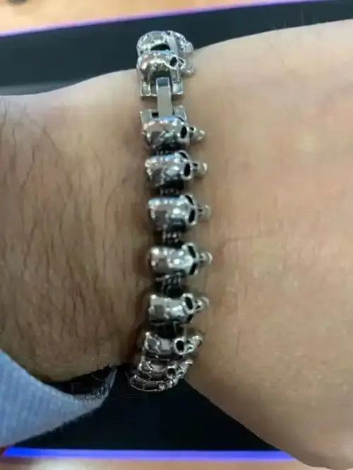 Other Punk Skeleton Skull Titanium Steel Bracelet Size ONE SIZE - 2 Thumbnail