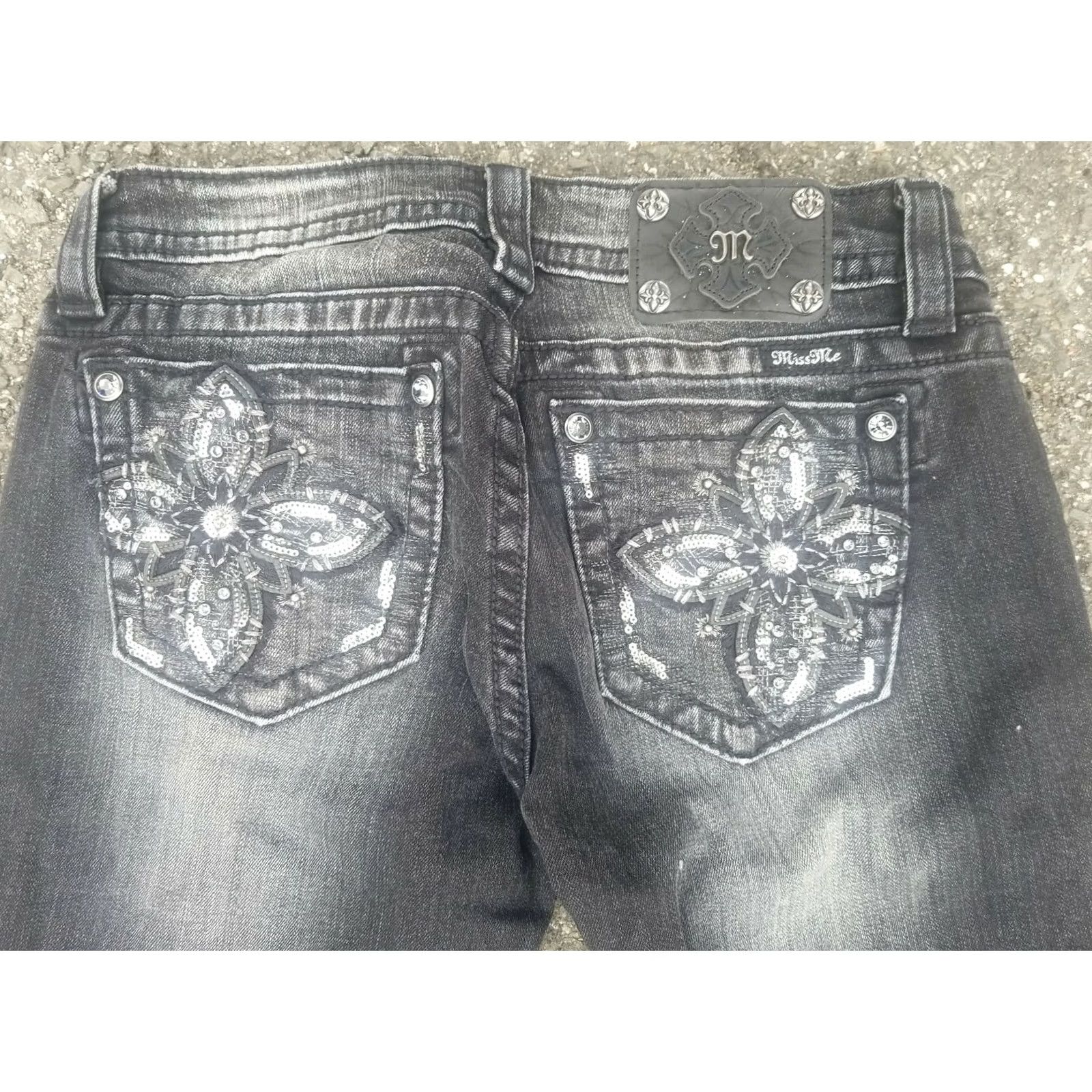 Miss Me Miss Me Signature Skinny Jeans Women's 29 Bling Sequin Black Denim Jeans Slim 5-Pocket Womens Size 29" - 6 Thumbnail