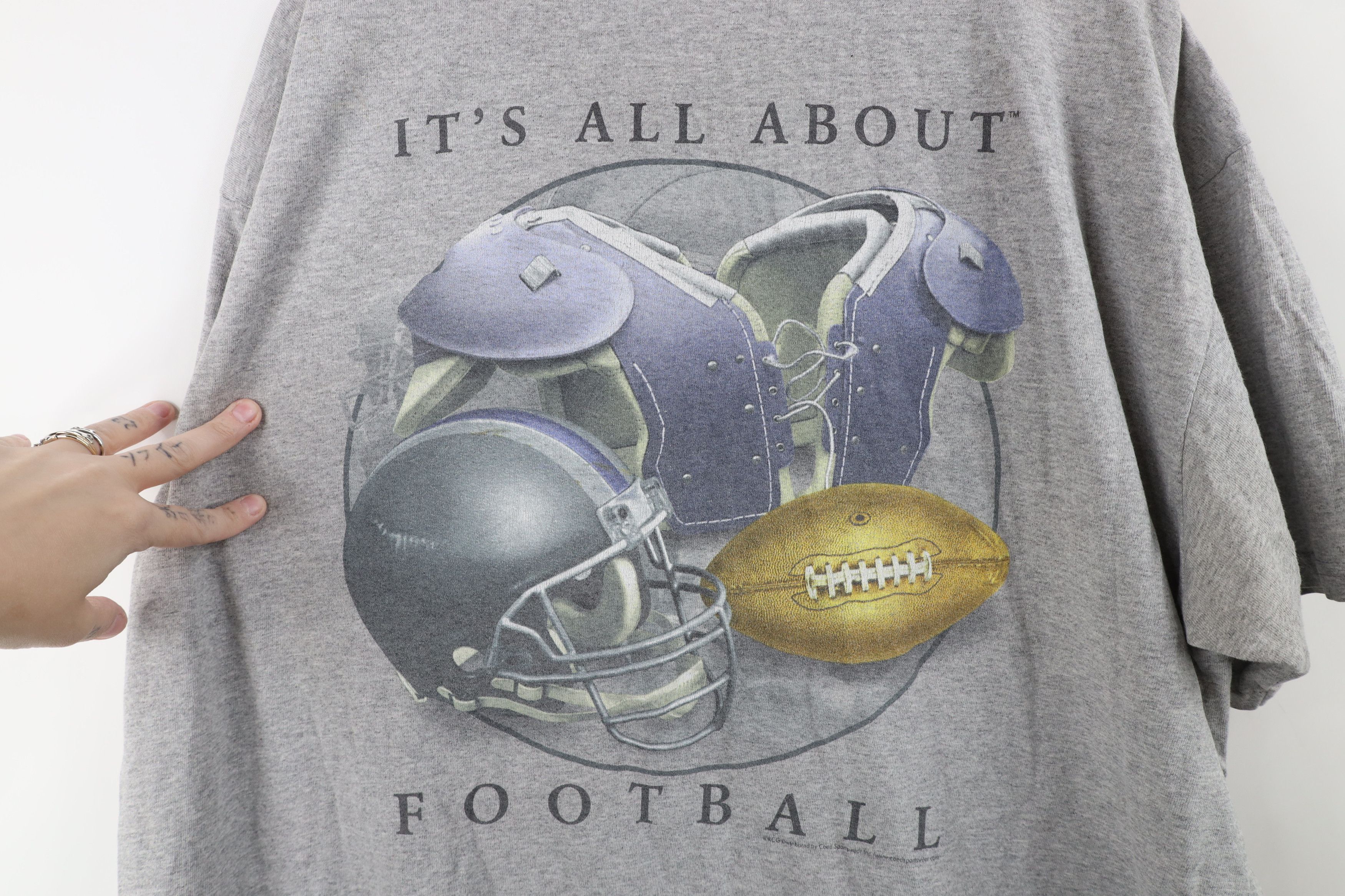Vintage Vintage Y2K Spell Out It's All About Football T-Shirt Gray Size US XL / EU 56 / 4 - 11 Thumbnail