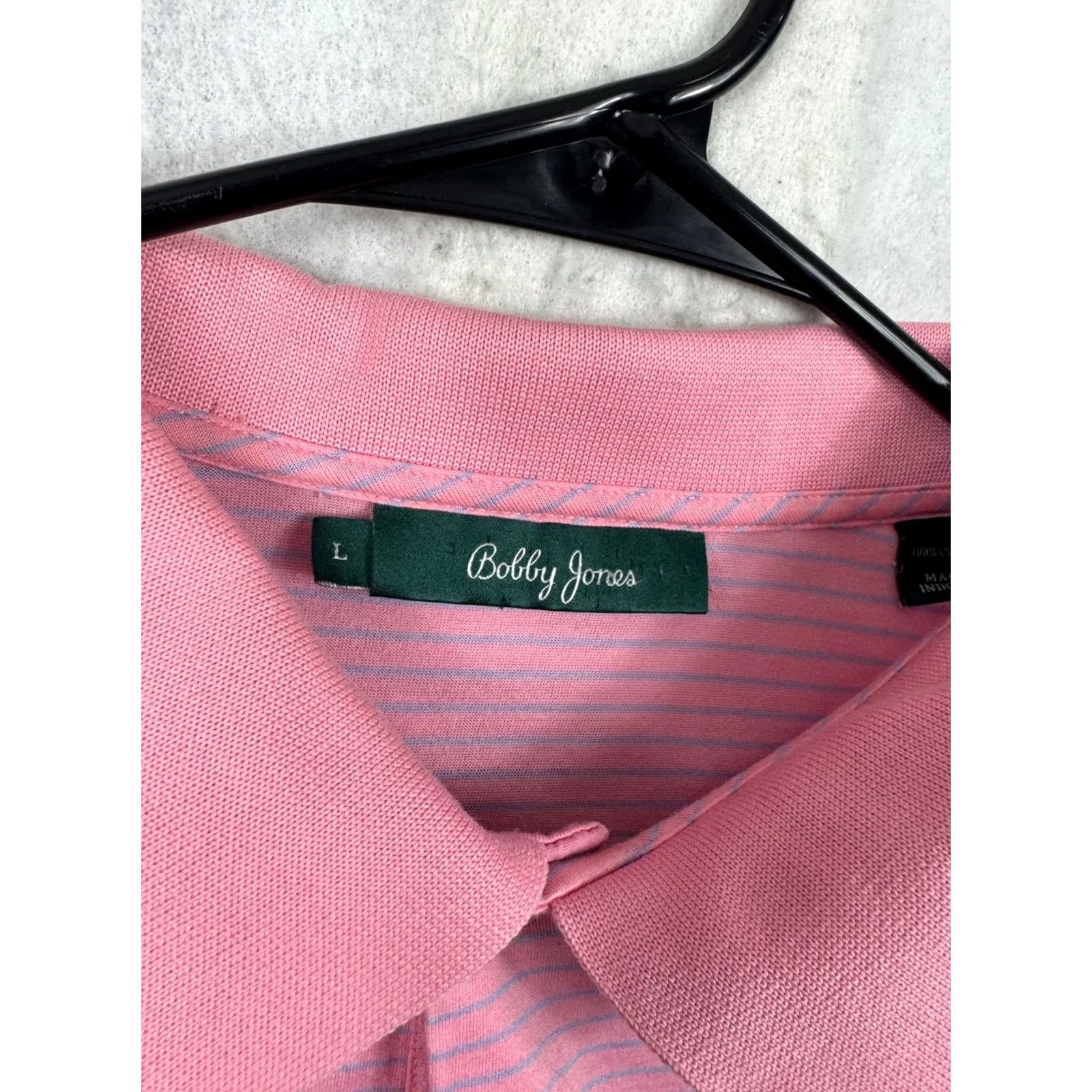 Vintage Bobby Jones Mens L Pink Golf Polo Masters Embroidered Augusta Logo Amen Striped Size US L / EU 52-54 / 3 - 2 Thumbnail