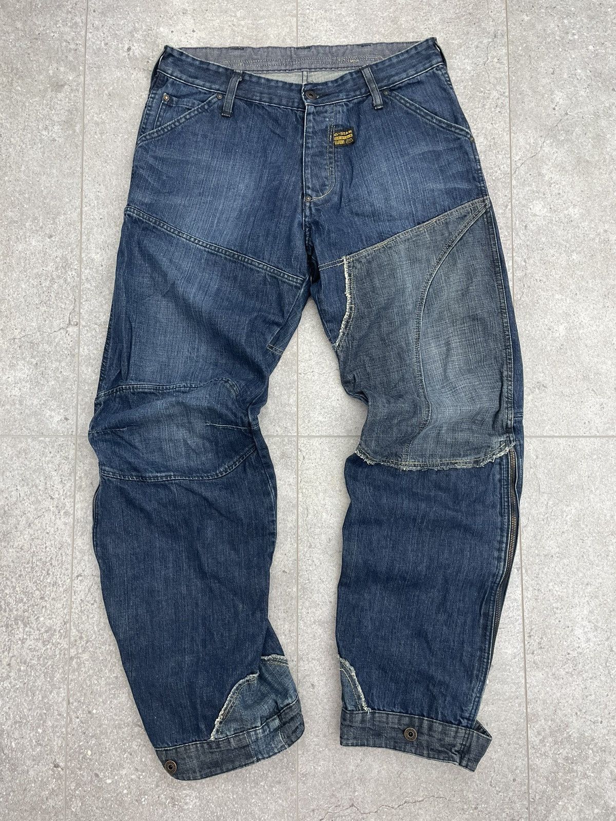 G-Star × Vintage Vintage G Star Raw jeans blue denim double knee patchwork Size US 34 / EU 50 - 7 Thumbnail