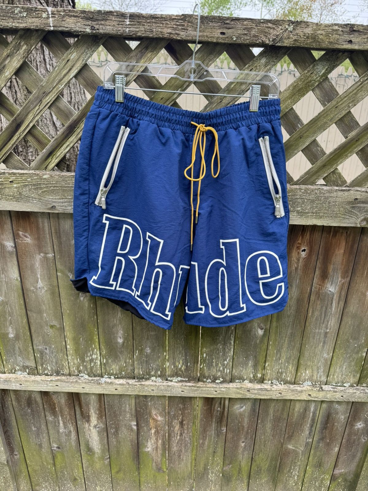 image of Rhude Logo Shorts in Blue/White, Men's (Size 34)