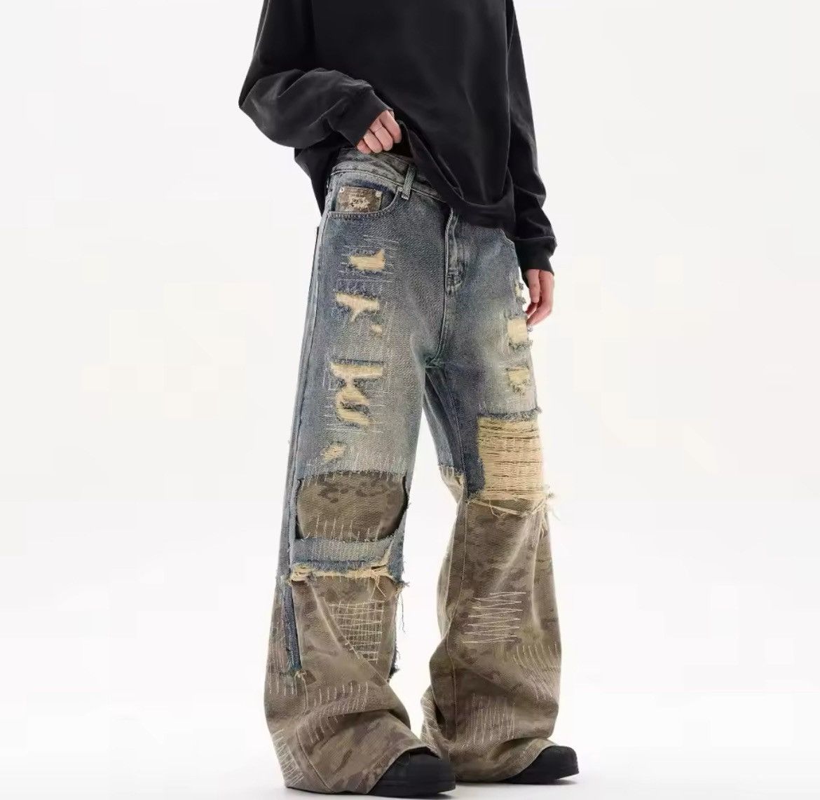 Japanese Brand × Jean Vintage Camouflage Patchwork Denim Size US 31 - 2 Thumbnail