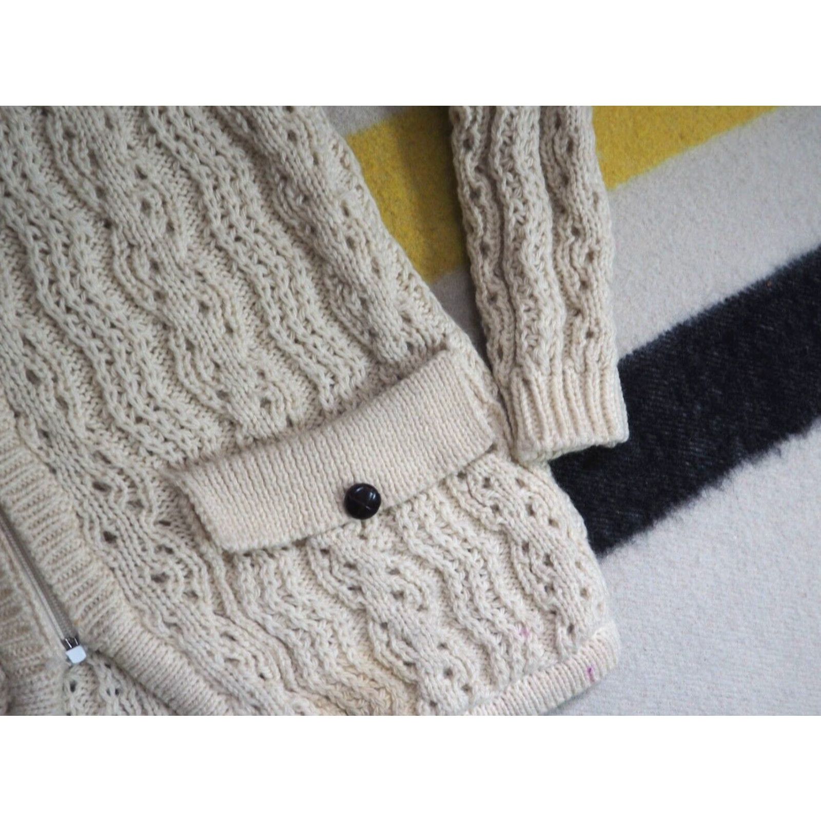 Vintage VTG Gaeltarra 100% Pure Wool Ireland Knit Zip Pocket Sweater Womens M Ivory 70s 80s Size M / US 6-8 / IT 42-44 - 6 Thumbnail