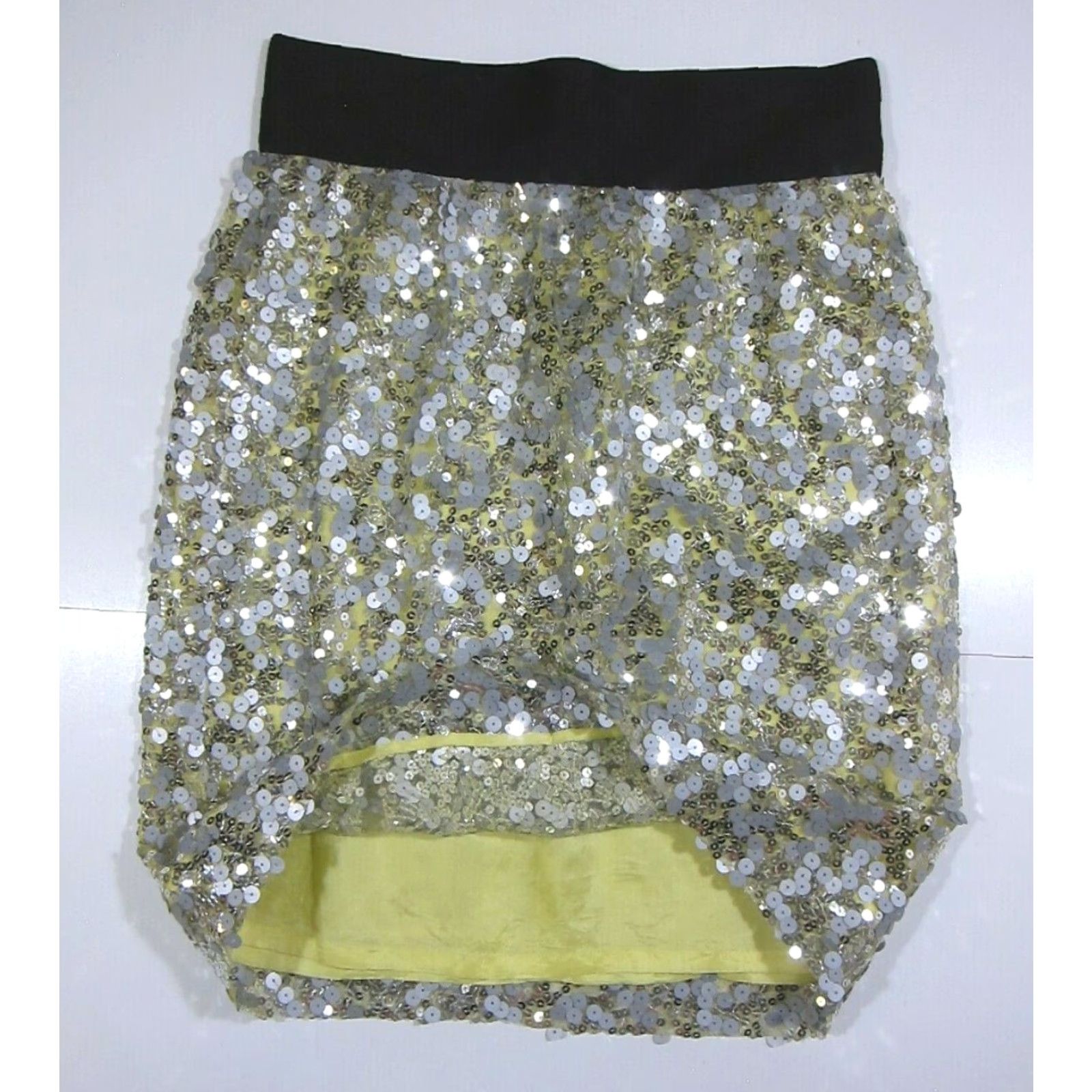 Robert Rodriguez Robert Rodriguez Mini Sequin Cocktail Skirt Women Size 6 Yellow Silver Black 100% Polyester Size 28" / US 6 / IT 42 - 6 Thumbnail