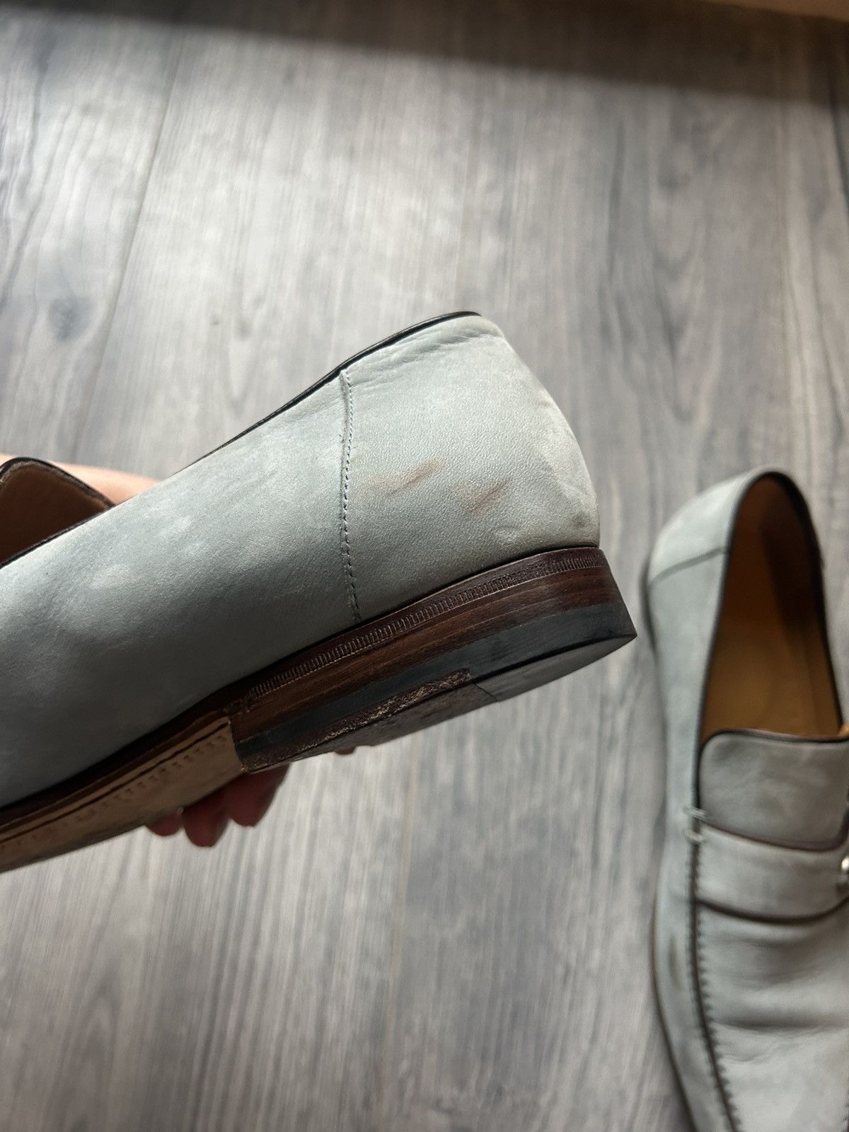 Gucci Gucci Light Blue Suede Loafers with Metal Accent - Size 43E Size US 10 / EU 43 - 17 Thumbnail