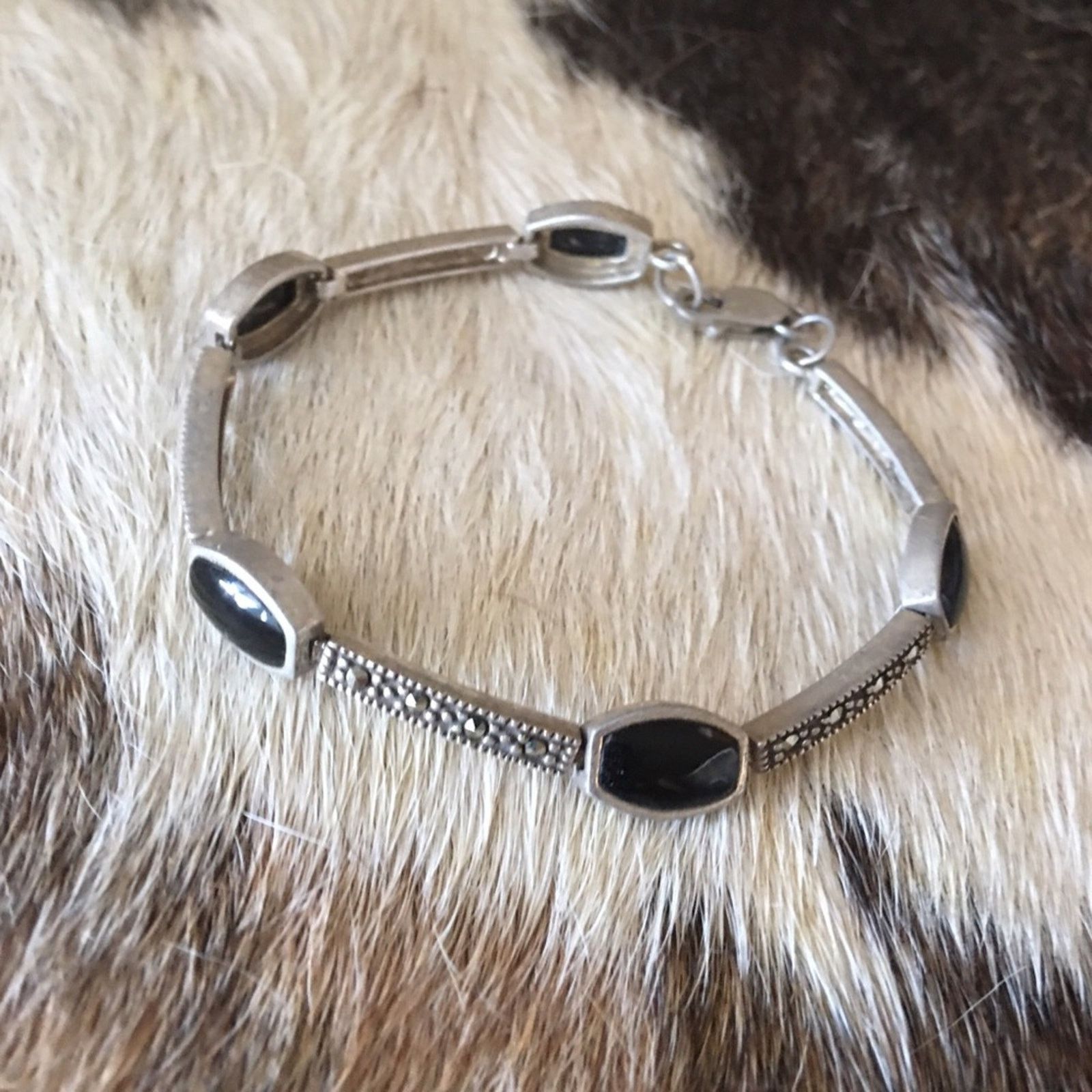 Vintage Vintage sterling black onyx marcasite bracelet Size ONE SIZE - 1 Thumbnail