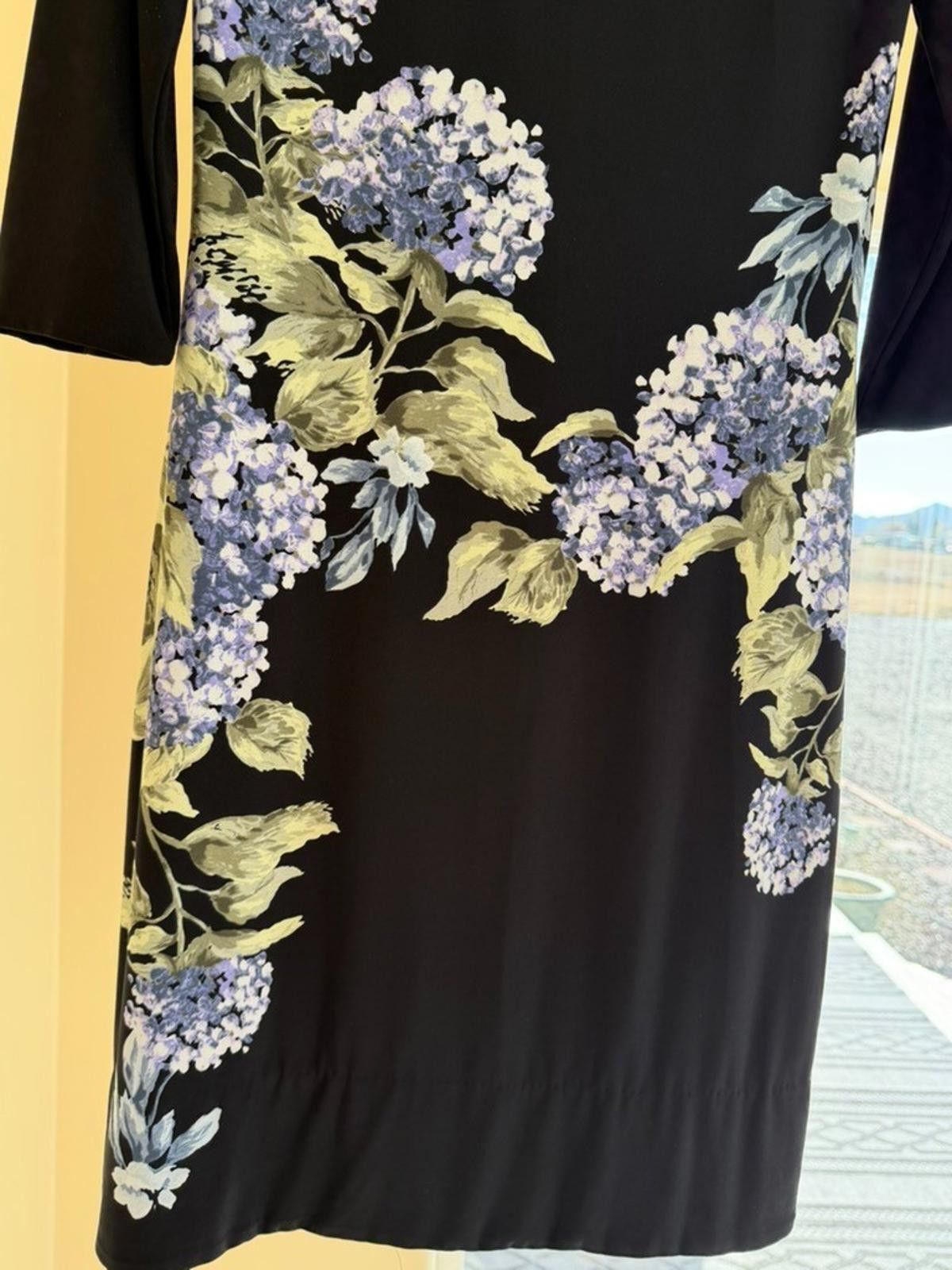 Other WHBM Small 3/4 Long Sleeve Floral Stretch Black Periwinkle Size S / US 4 / IT 40 - 12 Thumbnail