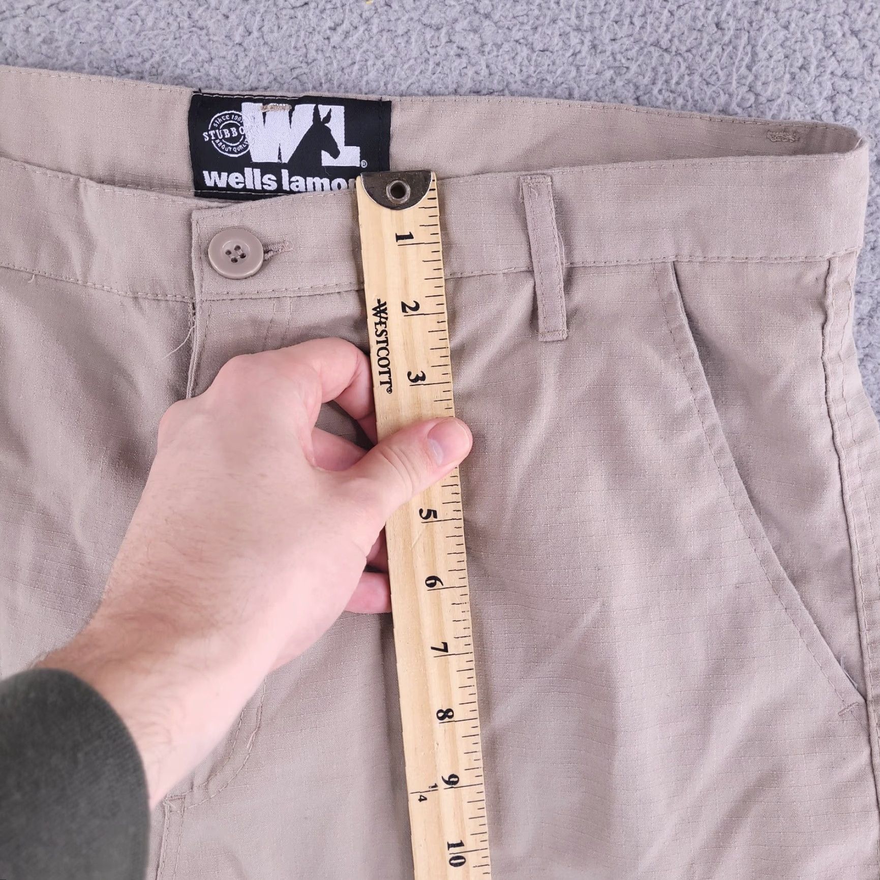 Vintage Wells-Lamont Shorts Mens 34 Cargo Tan Beige Ripstop Cotton Flat Front Beige Mens Size US 34 / EU 50 - 4 Thumbnail