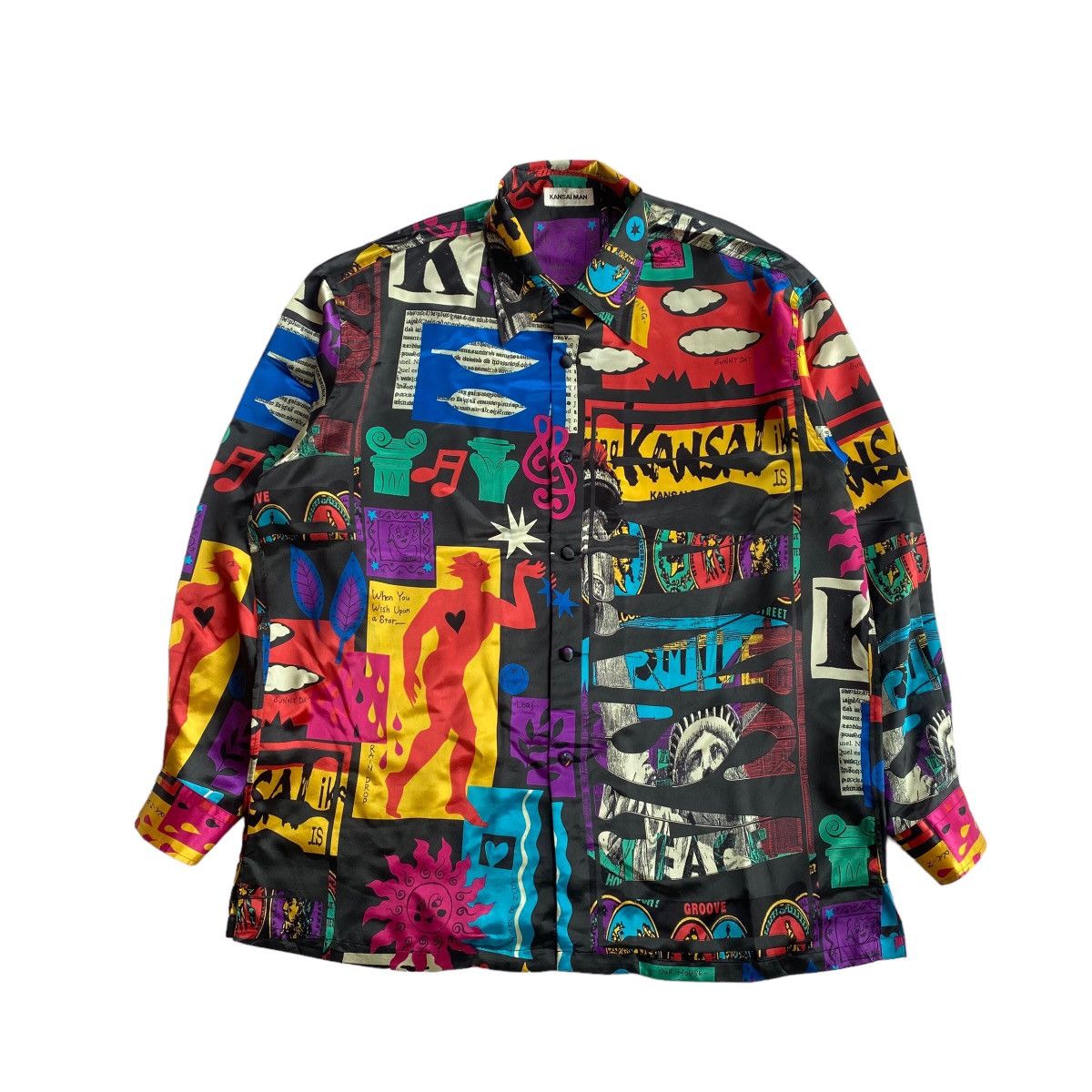 Kansai Yamamoto Rare Vintage 90s Kansai Man Allover Print Silk Shirt Size US L / EU 52-54 / 3 - 6 Thumbnail