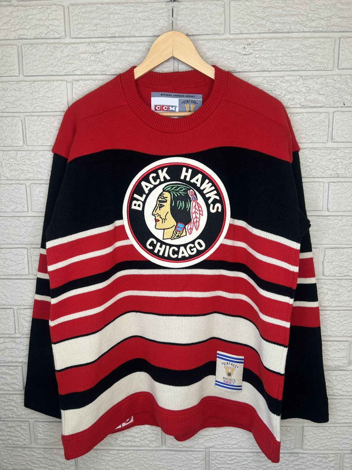 Ccm Vintage CCM Chicago Blackhawks Heritage Knit Jersey Size US L / EU 52-54 / 3 - 1 Thumbnail