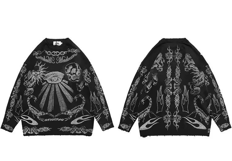 Japanese Brand Grunge y2k goth skull tribal skeleton knit sweater Size US L / EU 52-54 / 3 - 6 Thumbnail