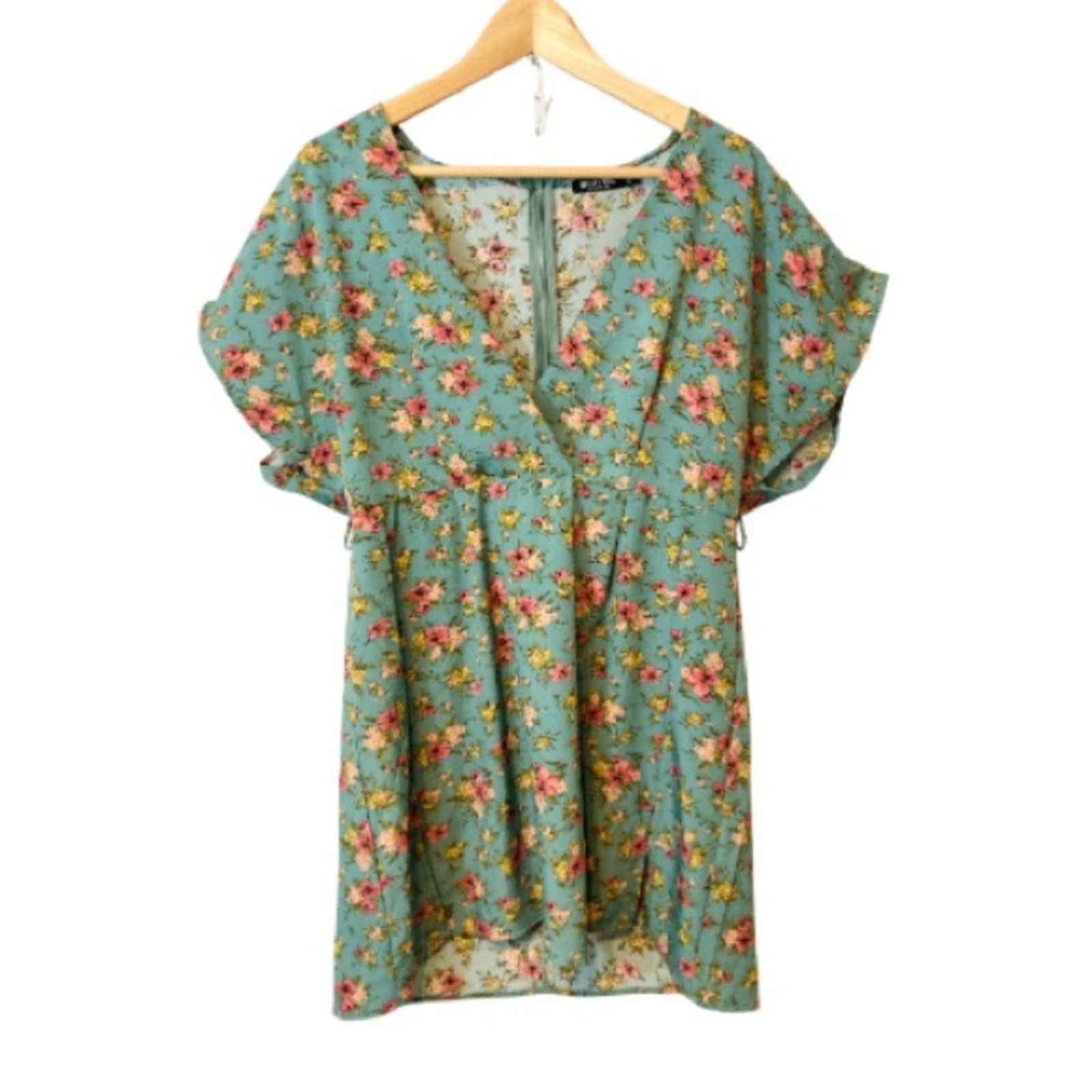 Nasty Gal Nasty Gal Floral Crossover V-Neck Flounce Slit Mini Dress Size M / US 6-8 / IT 42-44 - 1 Thumbnail