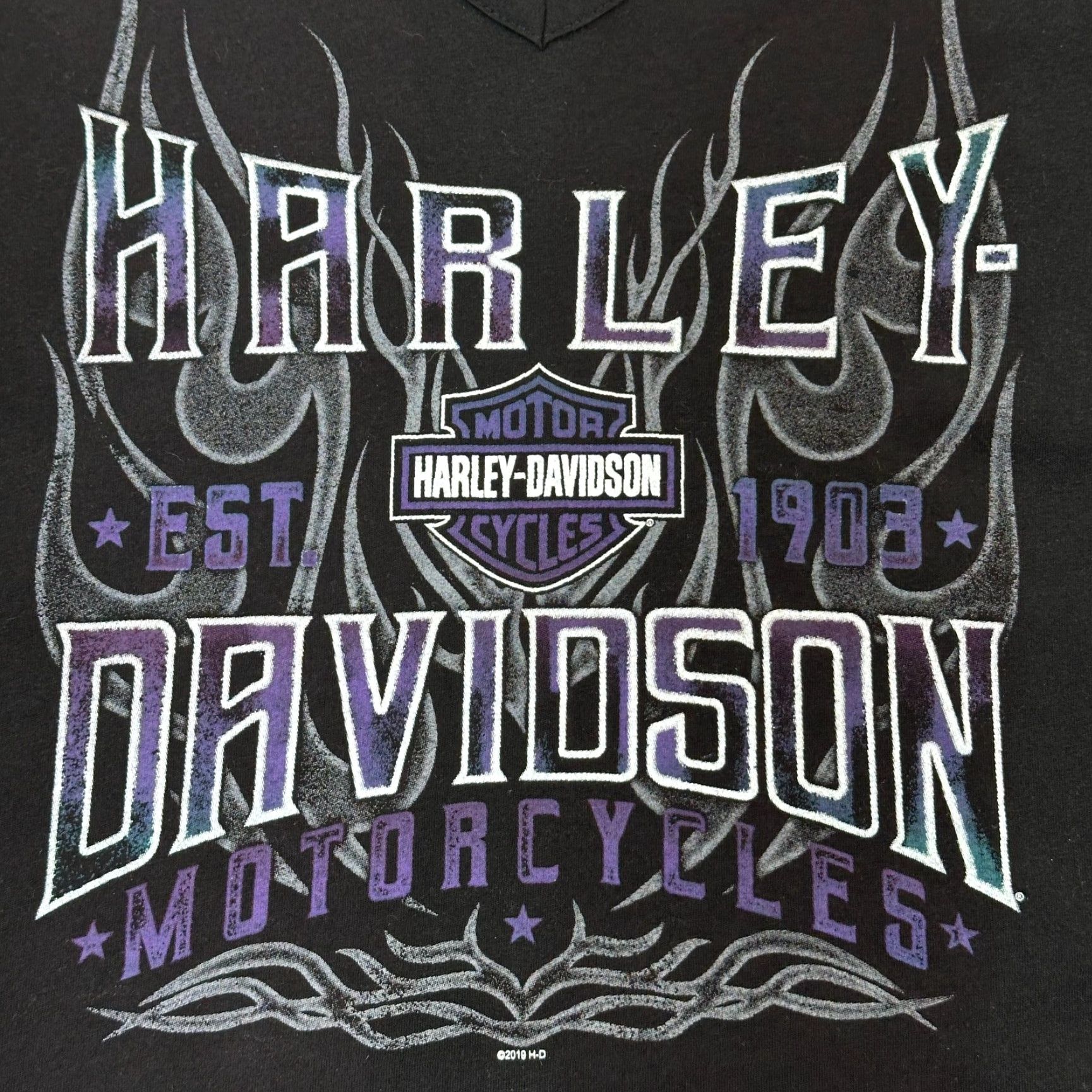 Harley Davidson Harley-Davidson Shirt Women's XL Black Cold Shoulder Flame Logo Motorcycle Biker T-Shirt Size XL / US 12-14 / IT 48-50 - 2 Thumbnail