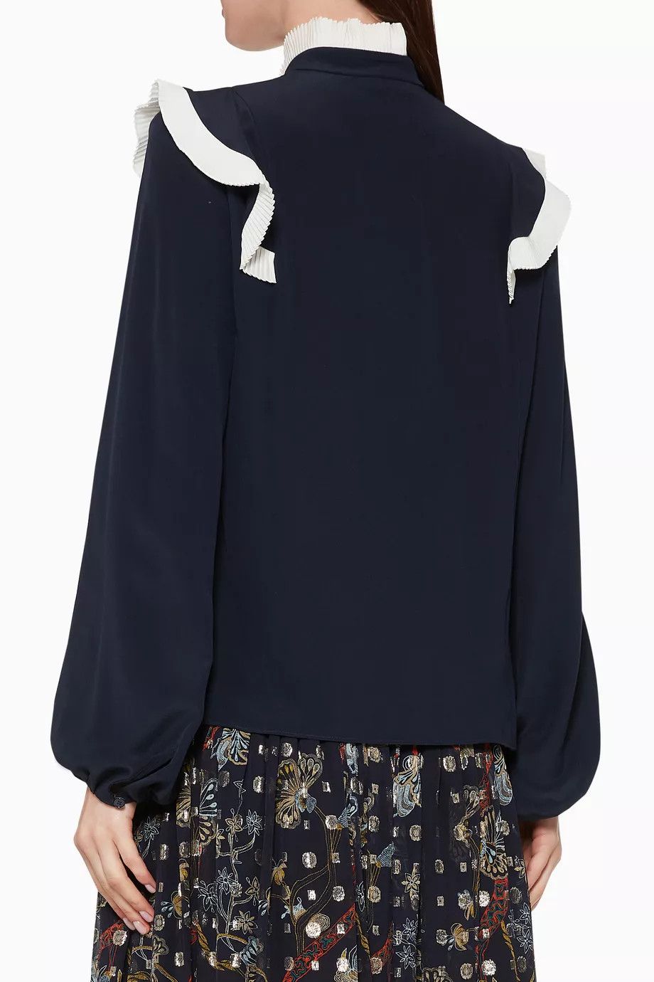 Chloe o1y0825 Silk Blouse in Midnight Blue/White Size S / US 4 / IT 40 - 2 Thumbnail