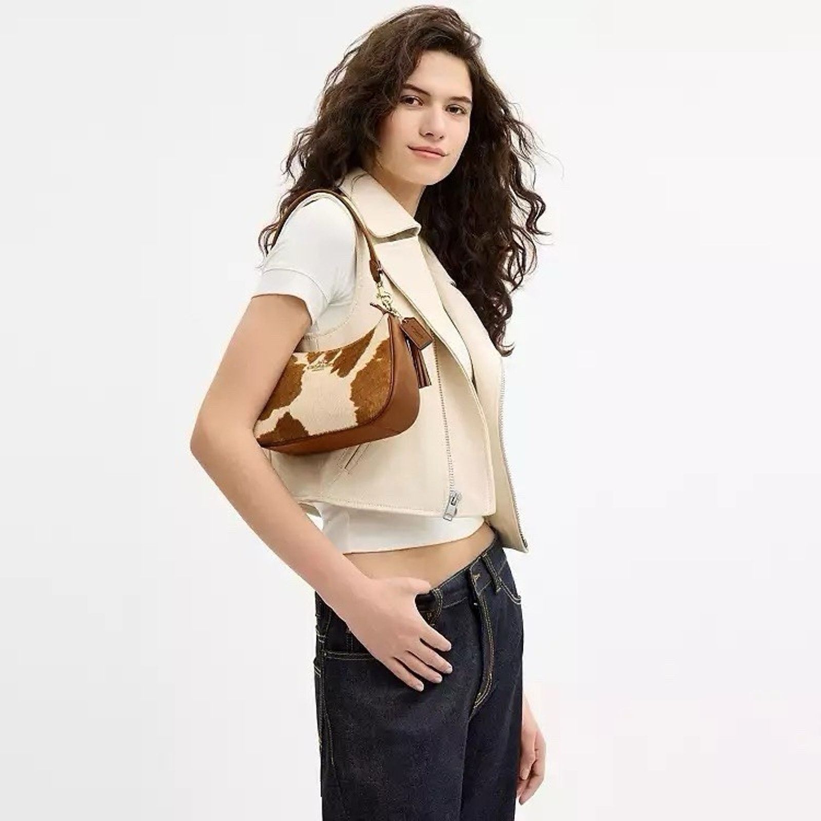 Coach NWT COACH Teri Shoulder Bag Cow Print CDW45 Gold/Cow Multi Size ONE SIZE - 12 Thumbnail