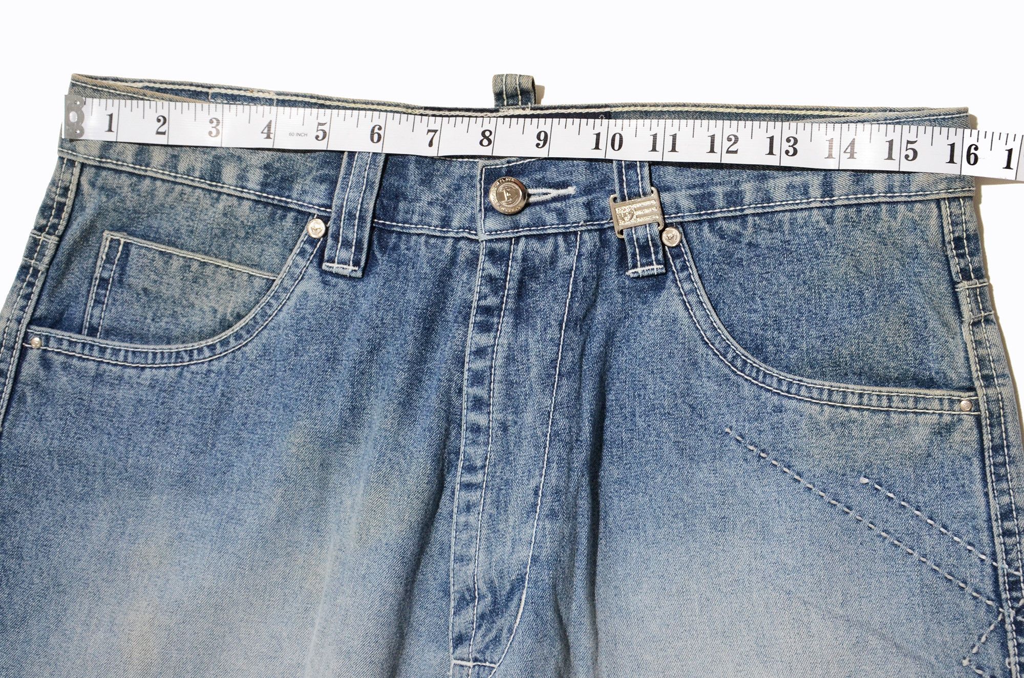 Phat Farm [Color Defects] PF Jorts Denim Shorts 90s Hiphop Streetwear Size US 30 / EU 46 - 10 Thumbnail