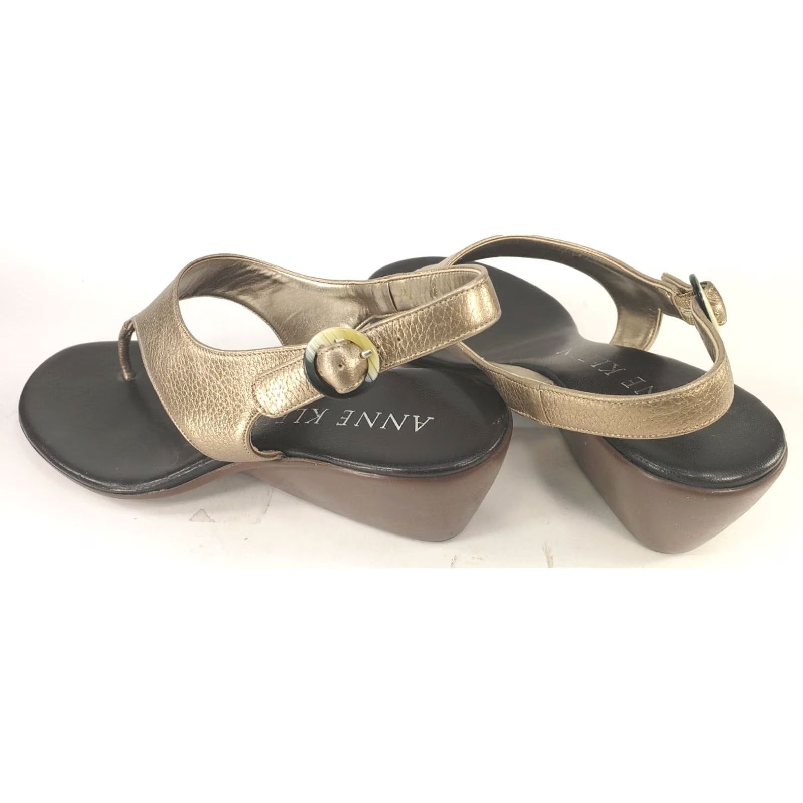 Anne Klein Anne Klein Womens Sandal Slingback Thong Wedge Heeled Gold 7.5M Slip On Casual Comfort Embroidered Eyelet Logo Leather Synthetic Upper PU Outsole Size US 8 / IT 38 - 5 Thumbnail