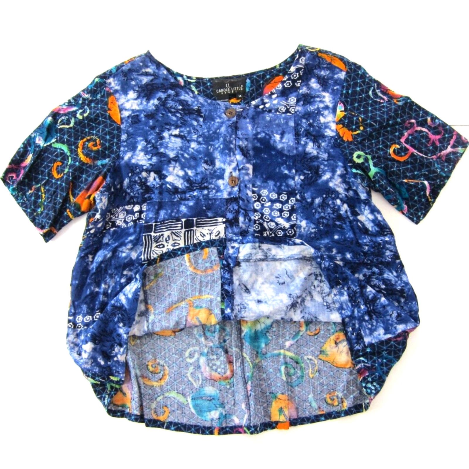 Vintage Vintage Carole Little Blouse Shirt Women 14 Blue Floral Tie Dye Button Down Smock 80s 90s Mens Women Girls Size XL / US 12-14 / IT 48-50 - 5 Thumbnail